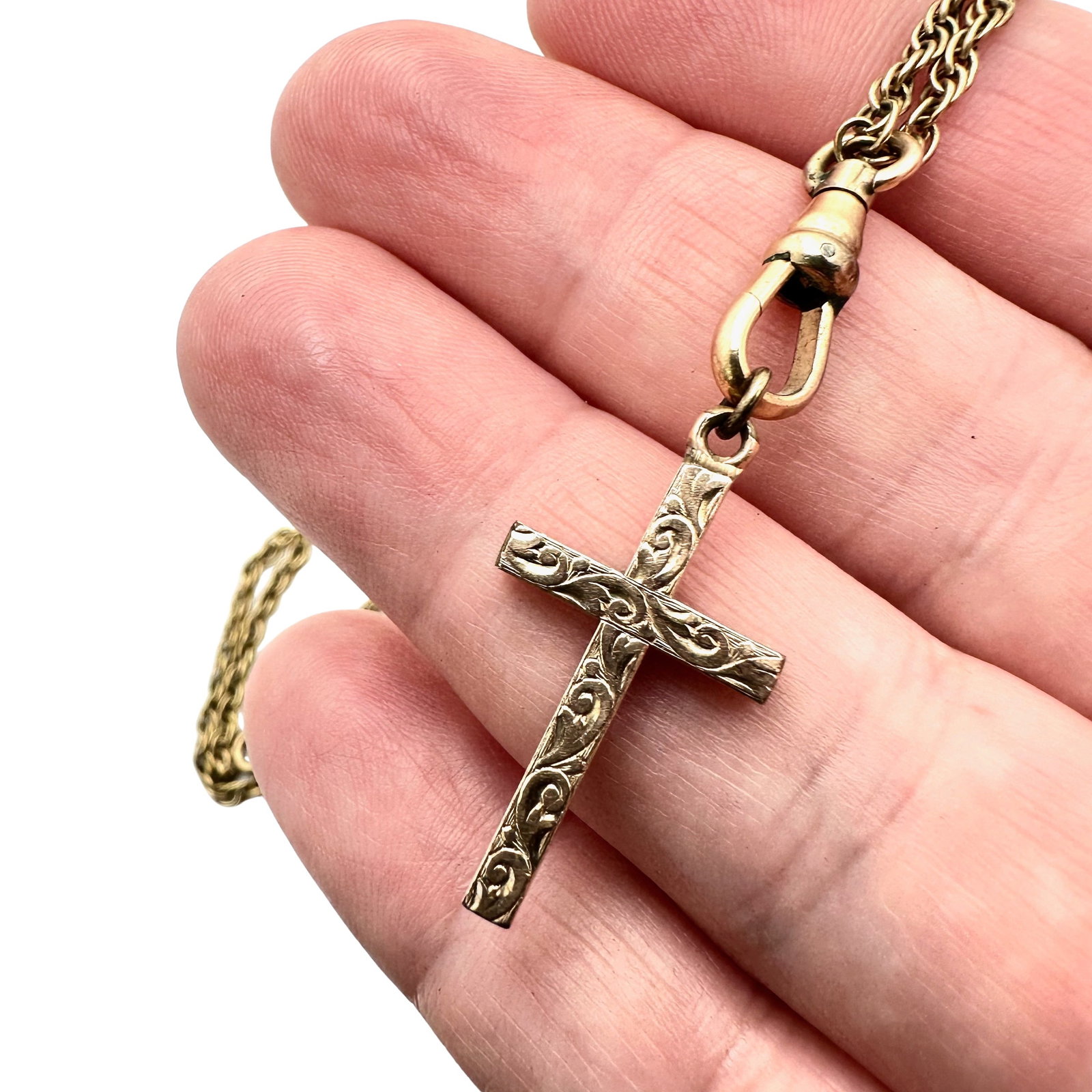 Vintage Gold Filled Cross Necklace 28 Inch Watch Chain 10 Grams: Vintage Gold Filled Cross Necklace 28 Inch Watch Chain 10 Grams