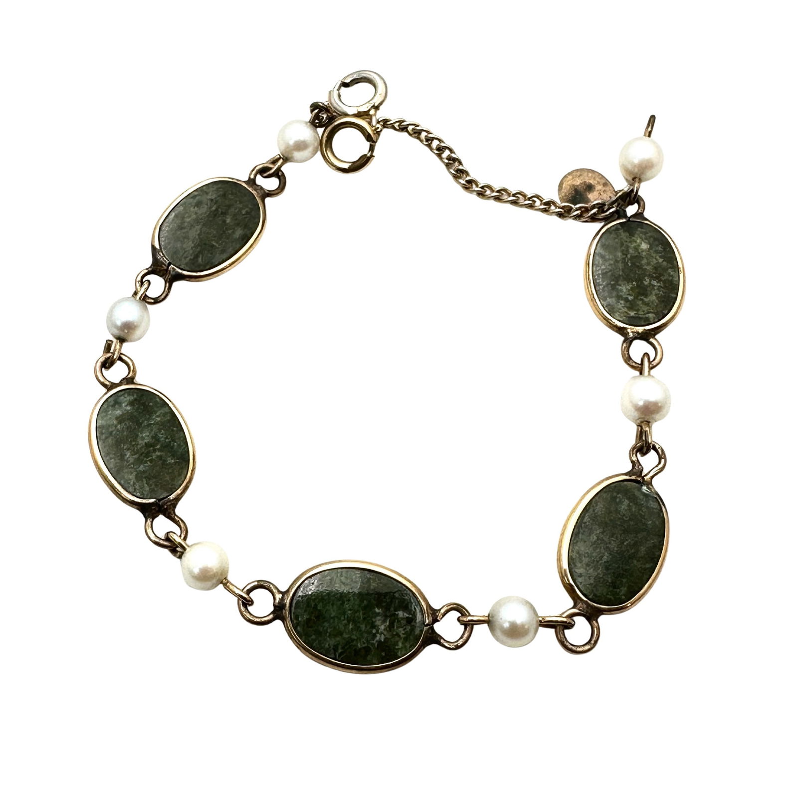 Vintage Gold Filled Jade and Pearl Bracelet 7 Inches (1 of 3)