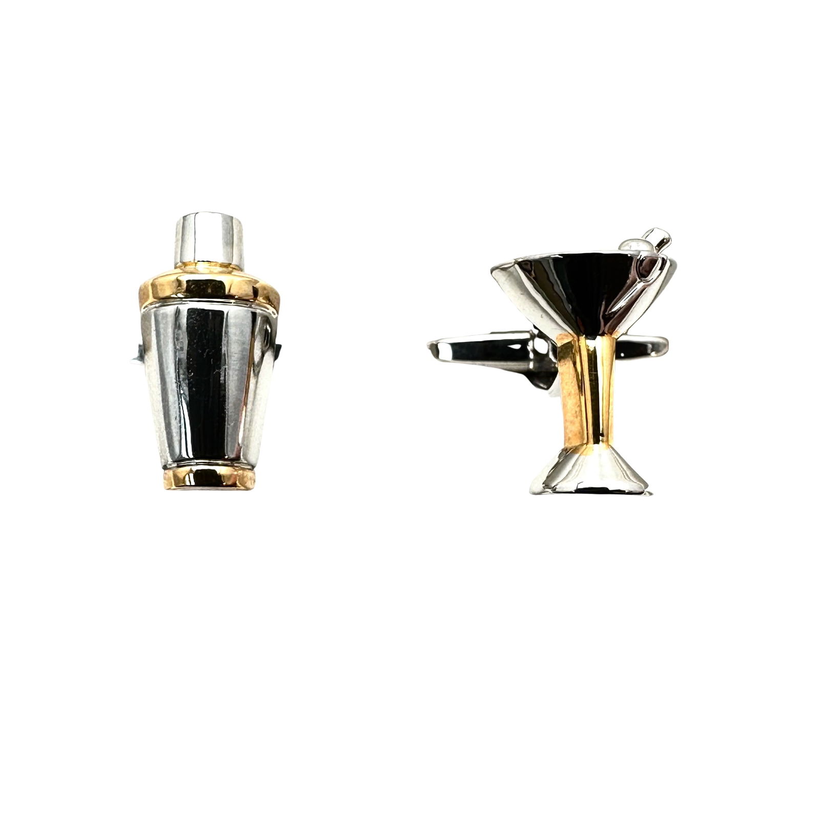 Vintage Silver Gold Tone Cuff Links Martini Glass and Cocktail Shaker Unused Condition (1 of 3)