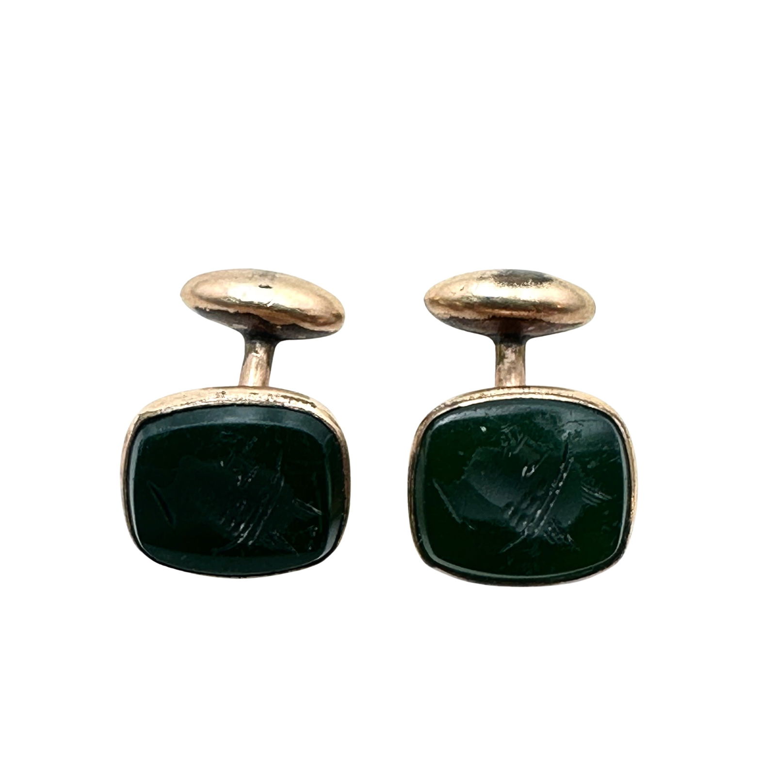Antique Rose Gold Filled Green Gemstone Intaglio Soldier Carving: Antique Rose Gold Filled Green Gemstone Intaglio Soldier Carving