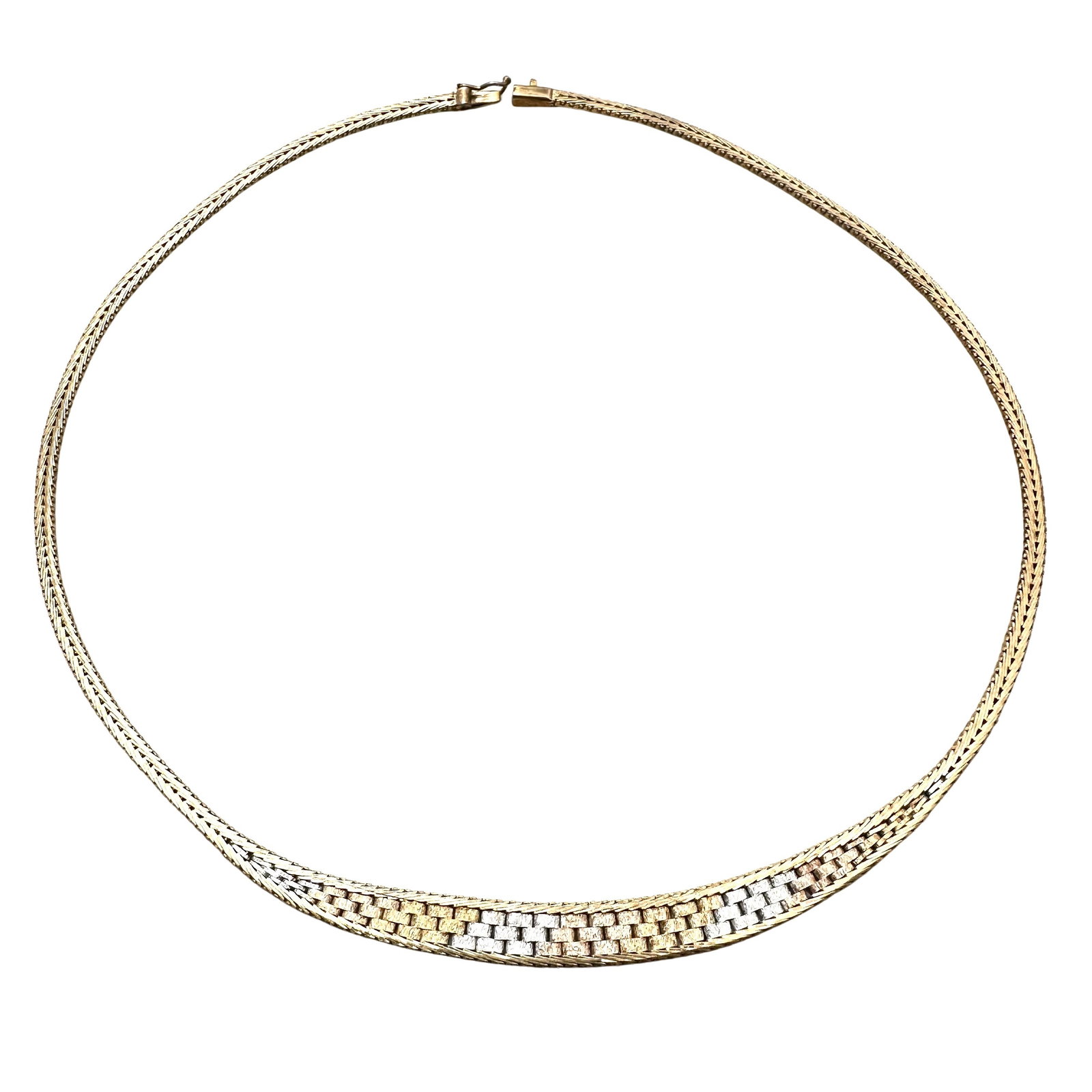 Tri Color Gold Over Sterling Silver Woven Choker Necklace 14 Grams: Tri Color Gold Over Sterling Silver Woven Choker Necklace 14 Grams
