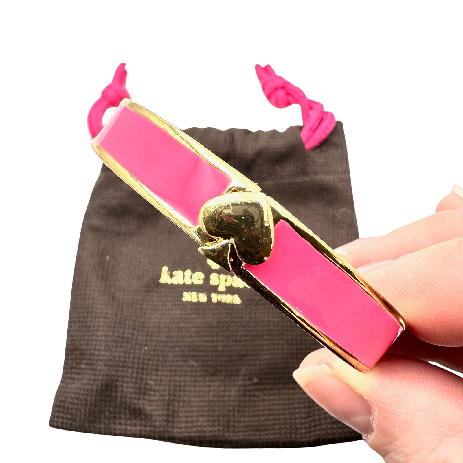 Kate Spade Bright Pink Gold Tone Bangle Bracelet 6 3/4 Inch Original Pouche (1 of 3)