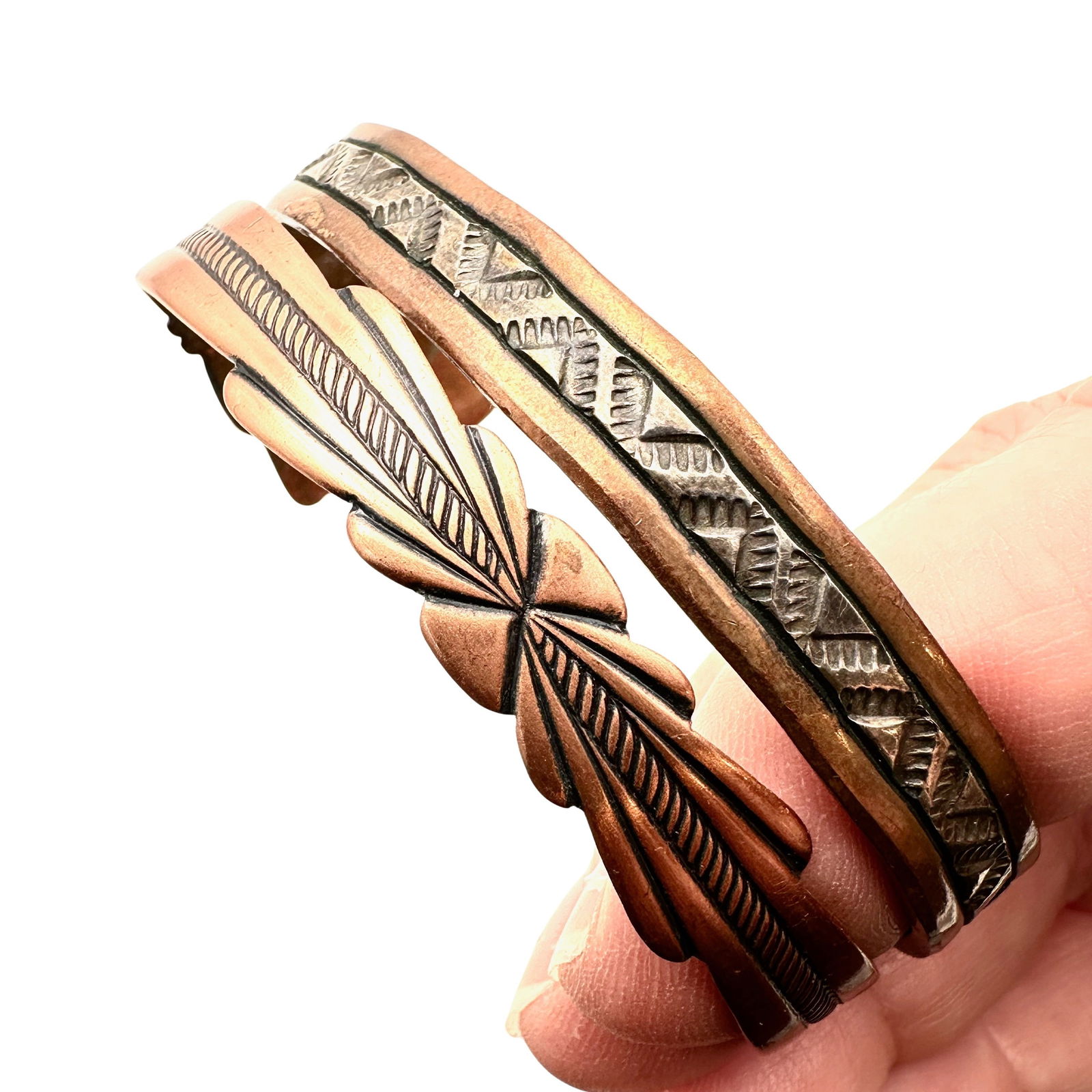 Vintage Group of Two Copper Southwest Cuff Bracelets (1 of 3)
