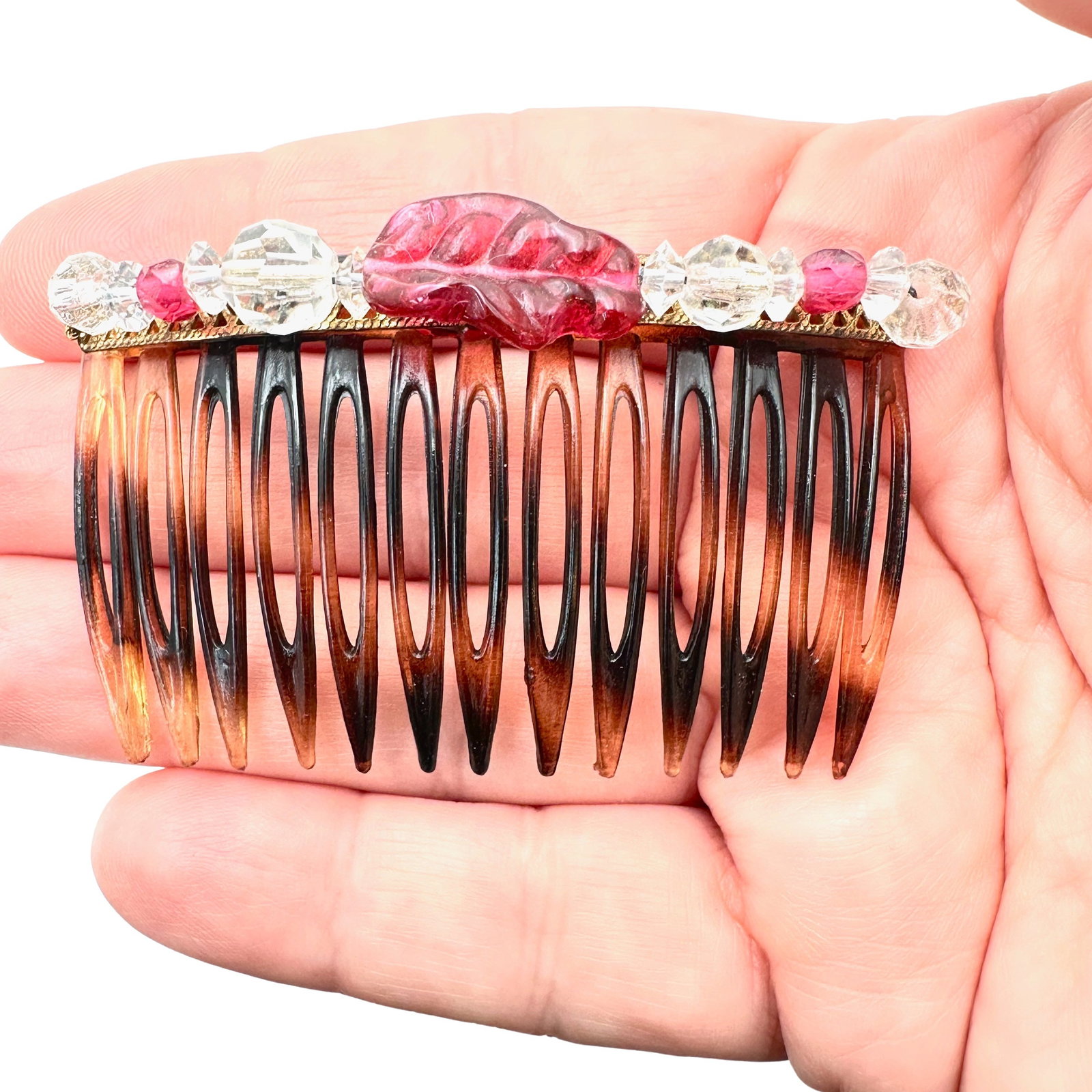 Vintage Miriam Haskell Glass Bead Crystal Hair Comb: Vintage Miriam Haskell Glass Bead Crystal Hair Comb