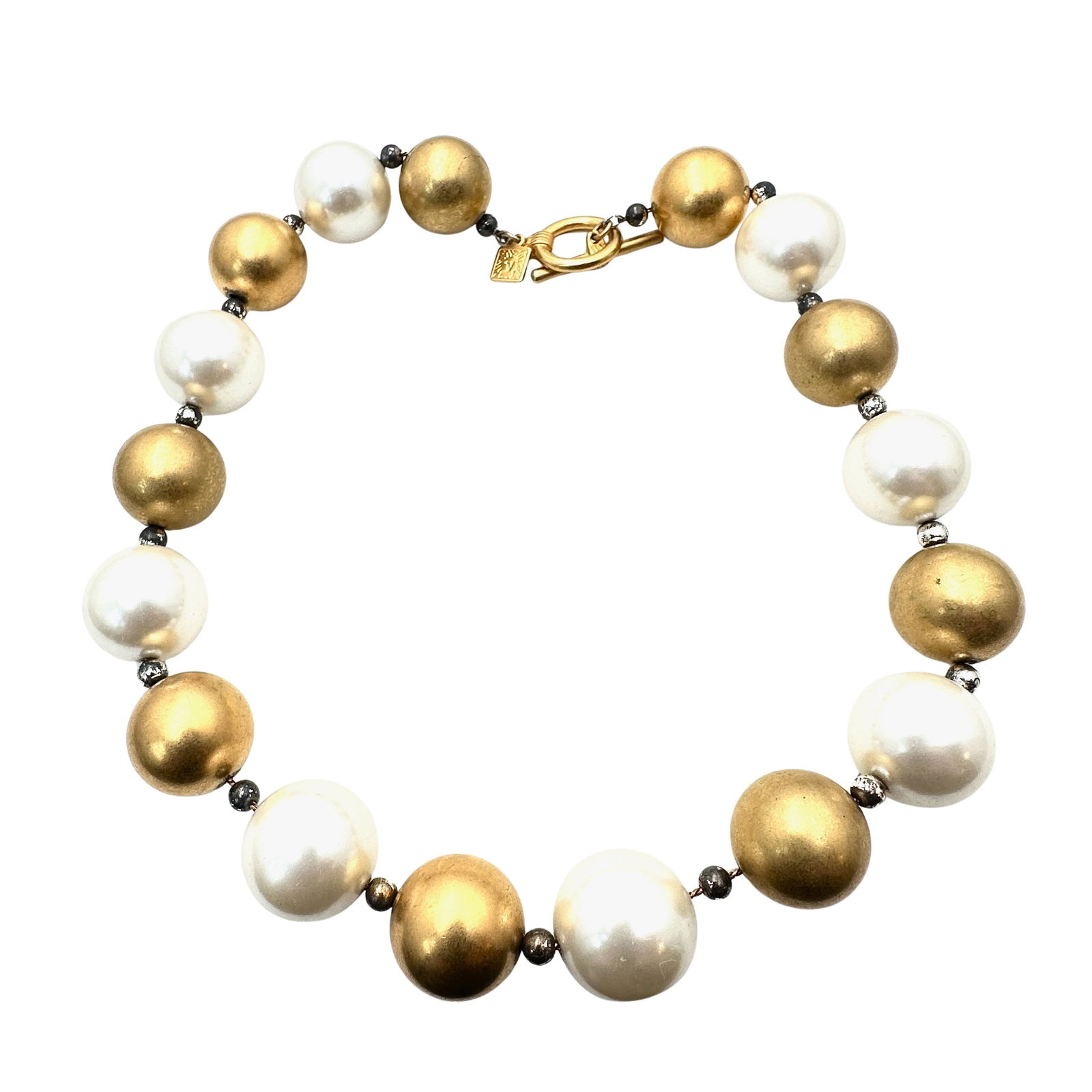 Vintage Anne Klein Gold Tone Pearl Necklace 16 Inch: Vintage Anne Klein Gold Tone Pearl Necklace 16 Inch