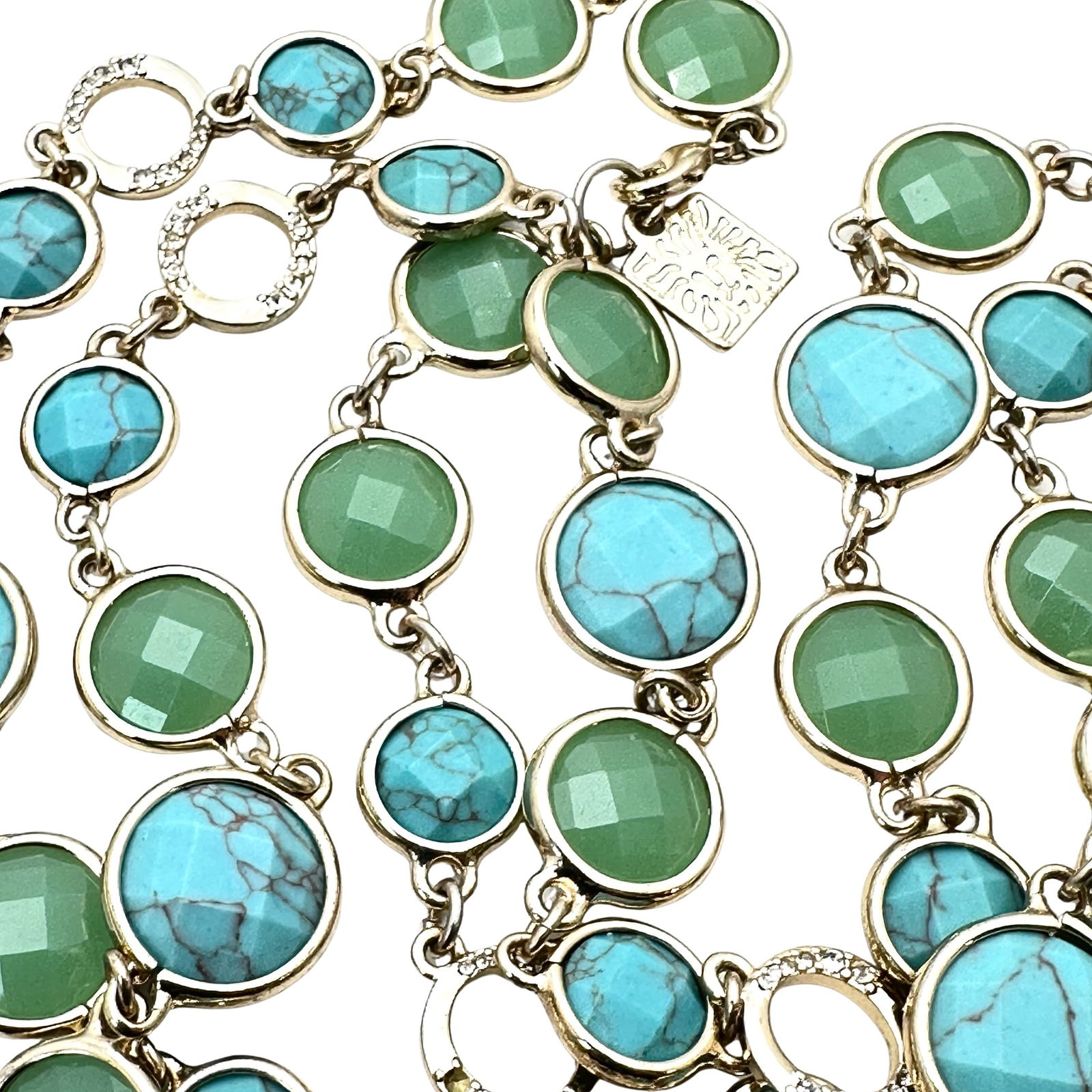 Vintage Anne Klein Gold Tone Turquoise Blue Green Necklace 40 Inch: Vintage Anne Klein Gold Tone Turquoise Blue Green Necklace 40 Inch