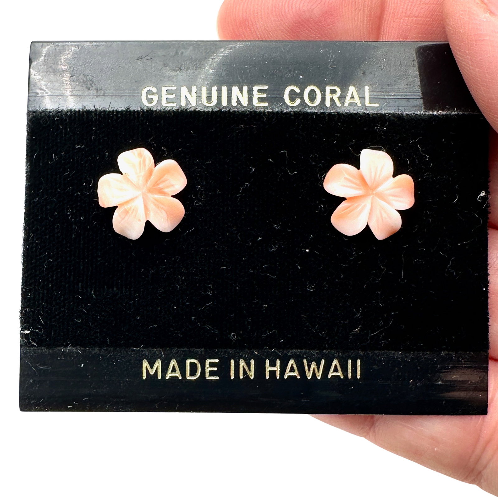 Vintage Angel Skin Coral Flower Stud Earrings Pierced Hawaii Original Card: Vintage Angel Skin Coral Flower Stud Earrings Pierced Hawaii Original Card
