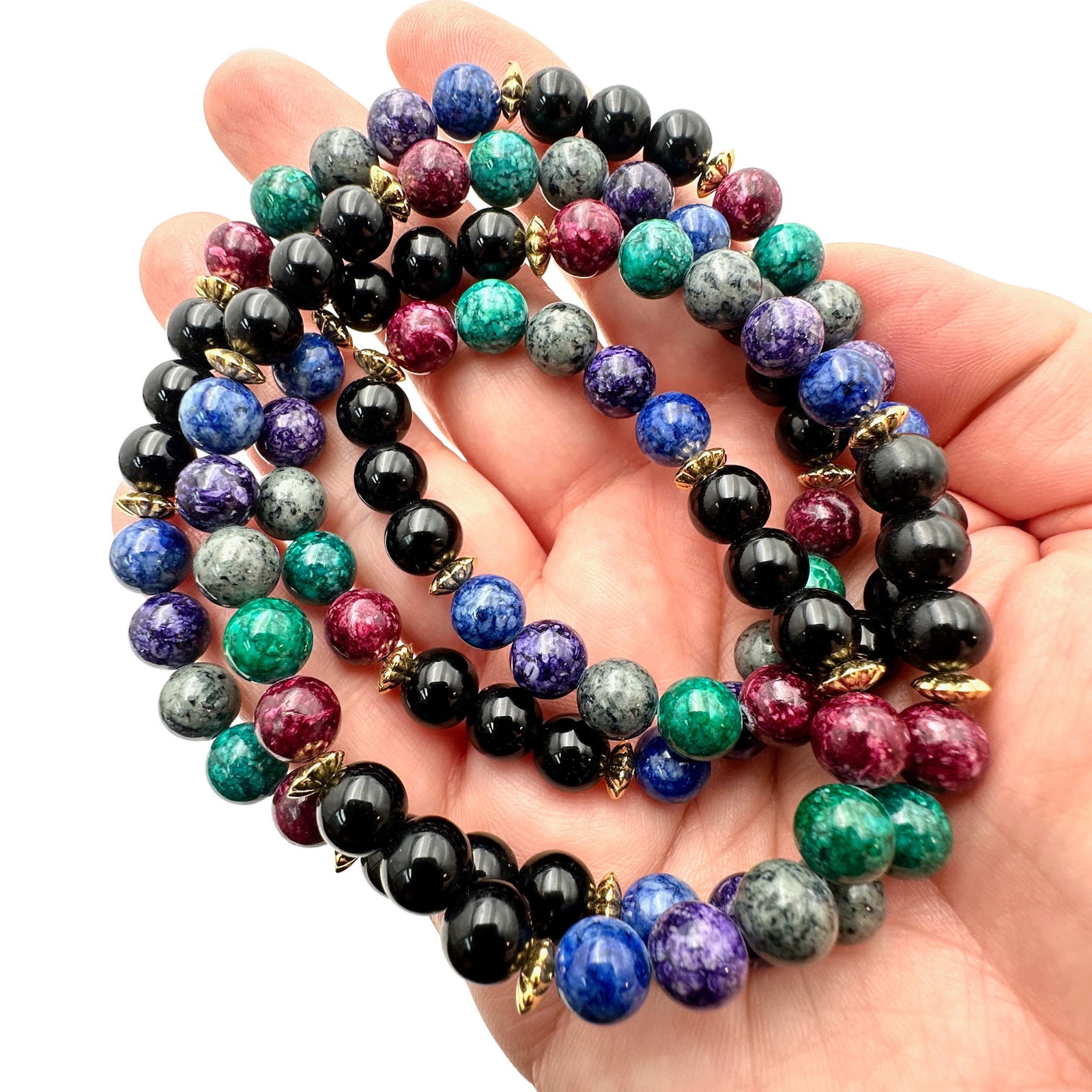 Vintage Multi Gemstone Bead Necklace Gold Tone 30 Inch (1 of 3)