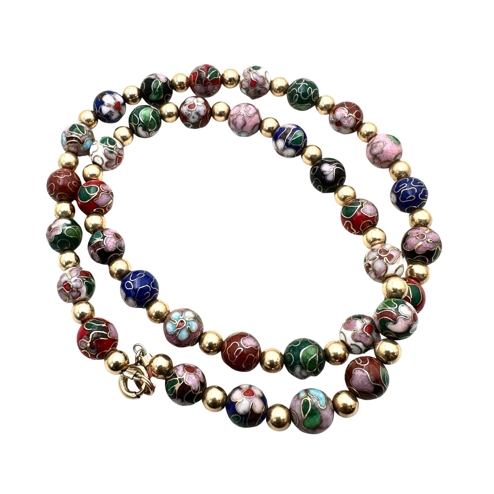 Vintage Asian Cloisonne Bead Gold Filled Necklace 16 Inch: Vintage Asian Cloisonne Bead Gold Filled Necklace 16 Inch
