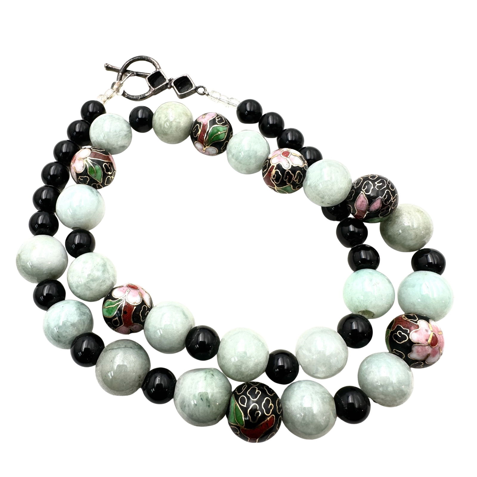 Vintage Asian Jade Cloisonne Bead Necklace 20 Inch: Vintage Asian Jade Cloisonne Bead Necklace 20 Inch