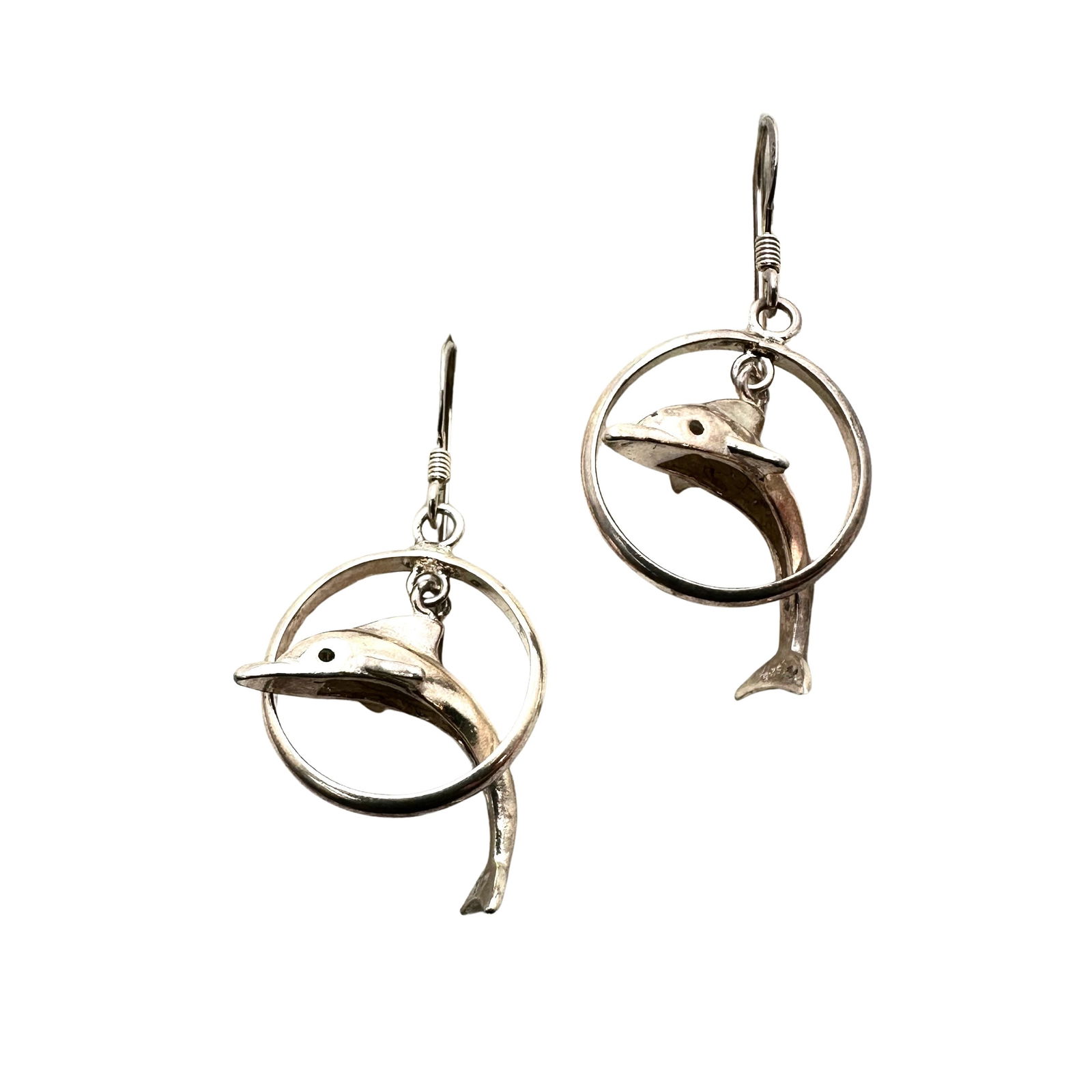 Sterling Silver Pierced Earrings Dolphins Jumping Through Hoops (1 of 3)