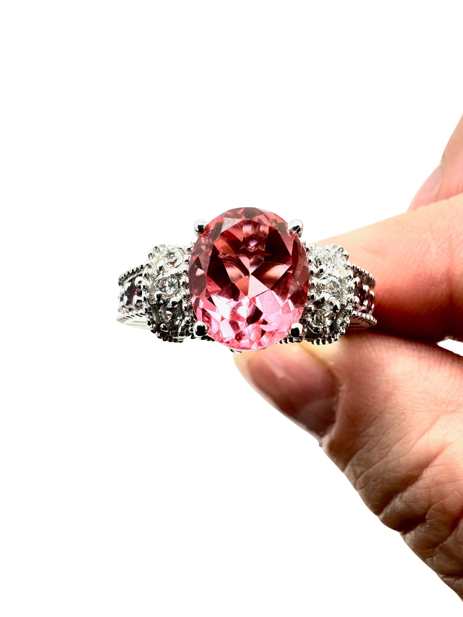 Chuck Clemency Pink Tourmaline Sterling Silver Ring Size 10 (1 of 3)