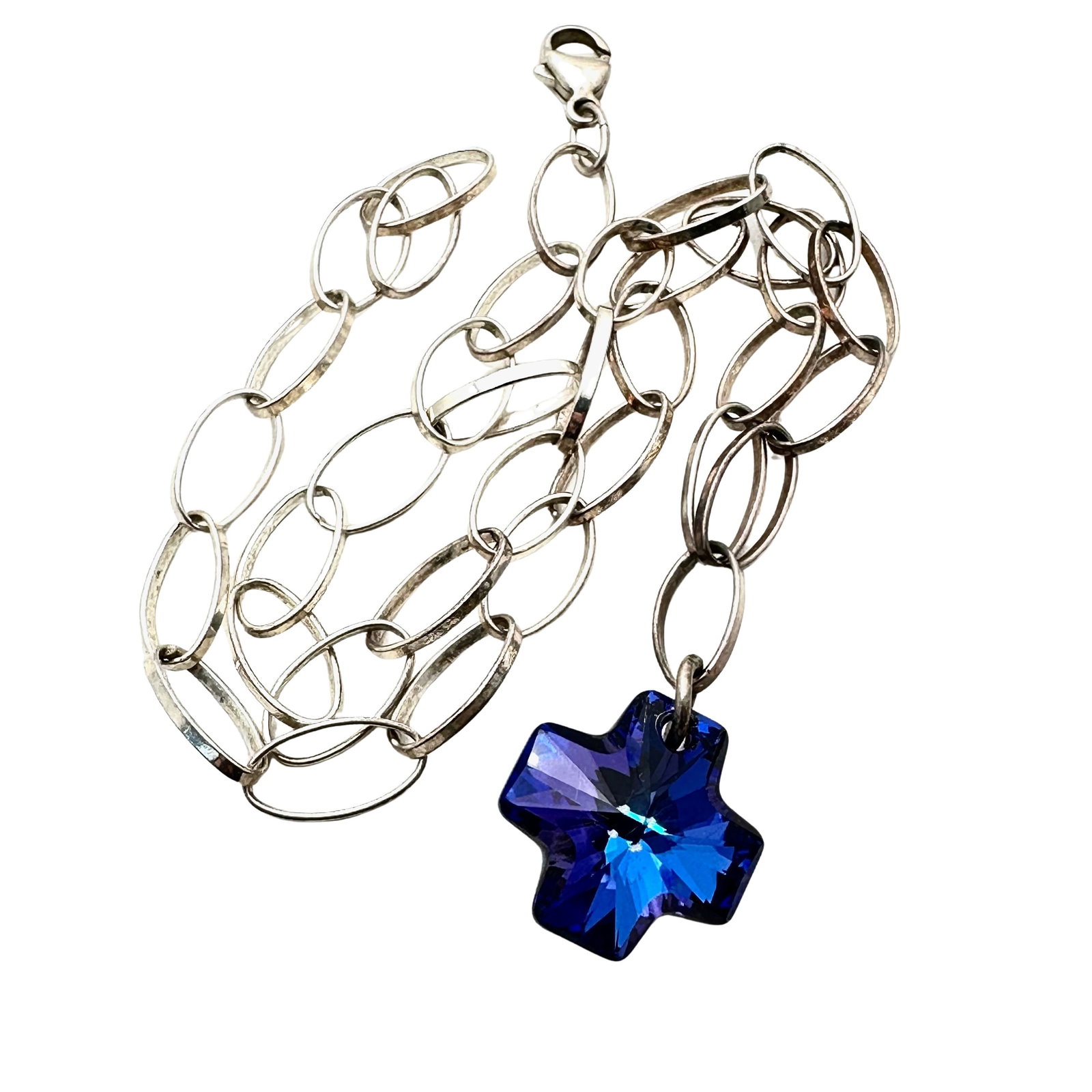 Sterling Silver Oval Link Chain Crystal Maltese Cross Pendant Necklace 18 Inch: Sterling Silver Oval Link Chain Crystal Maltese Cross Pendant Necklace 18 Inch