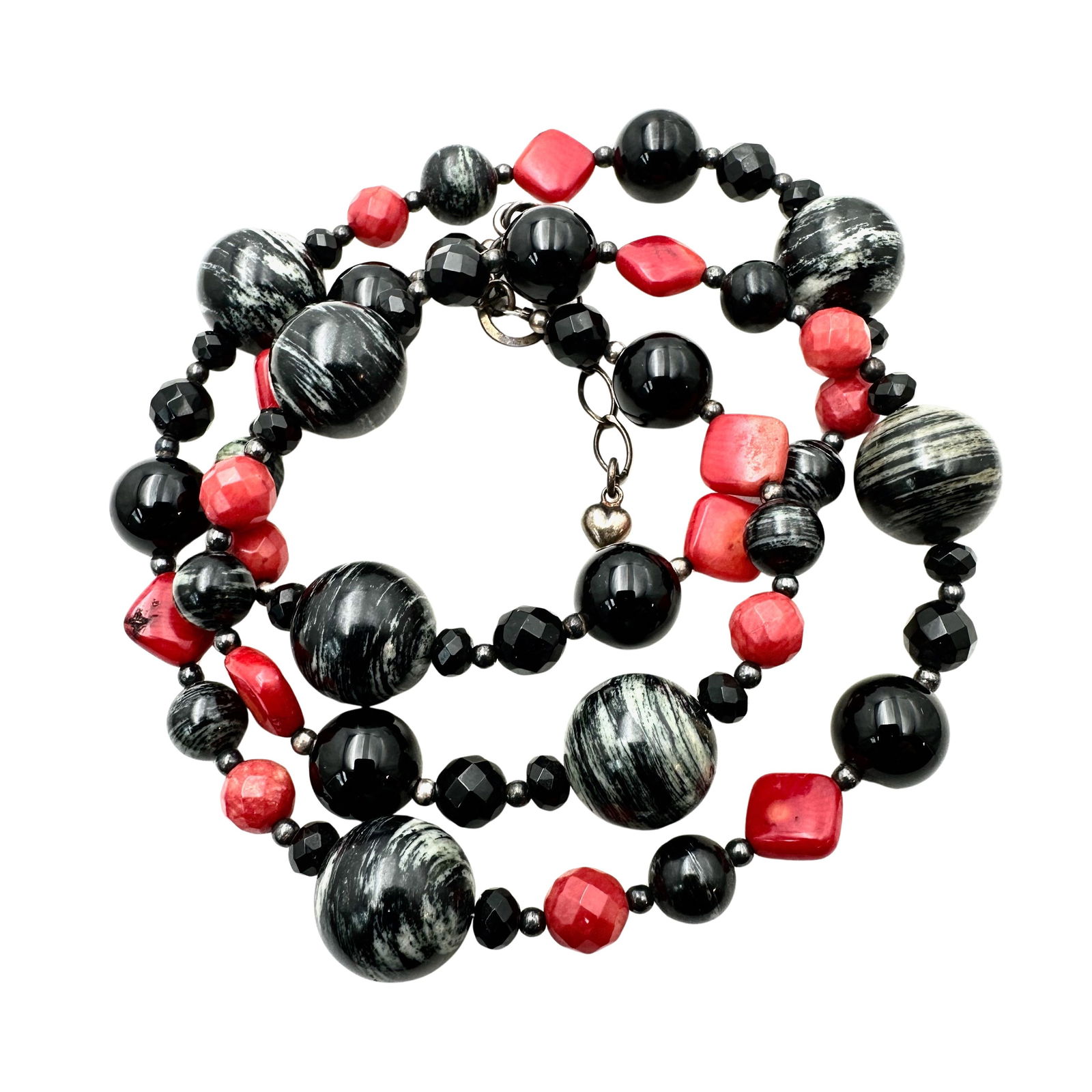 Jay King Red Coral Black Gemstone Sterling Silver Necklace 16 to 18 Inches (1 of 3)