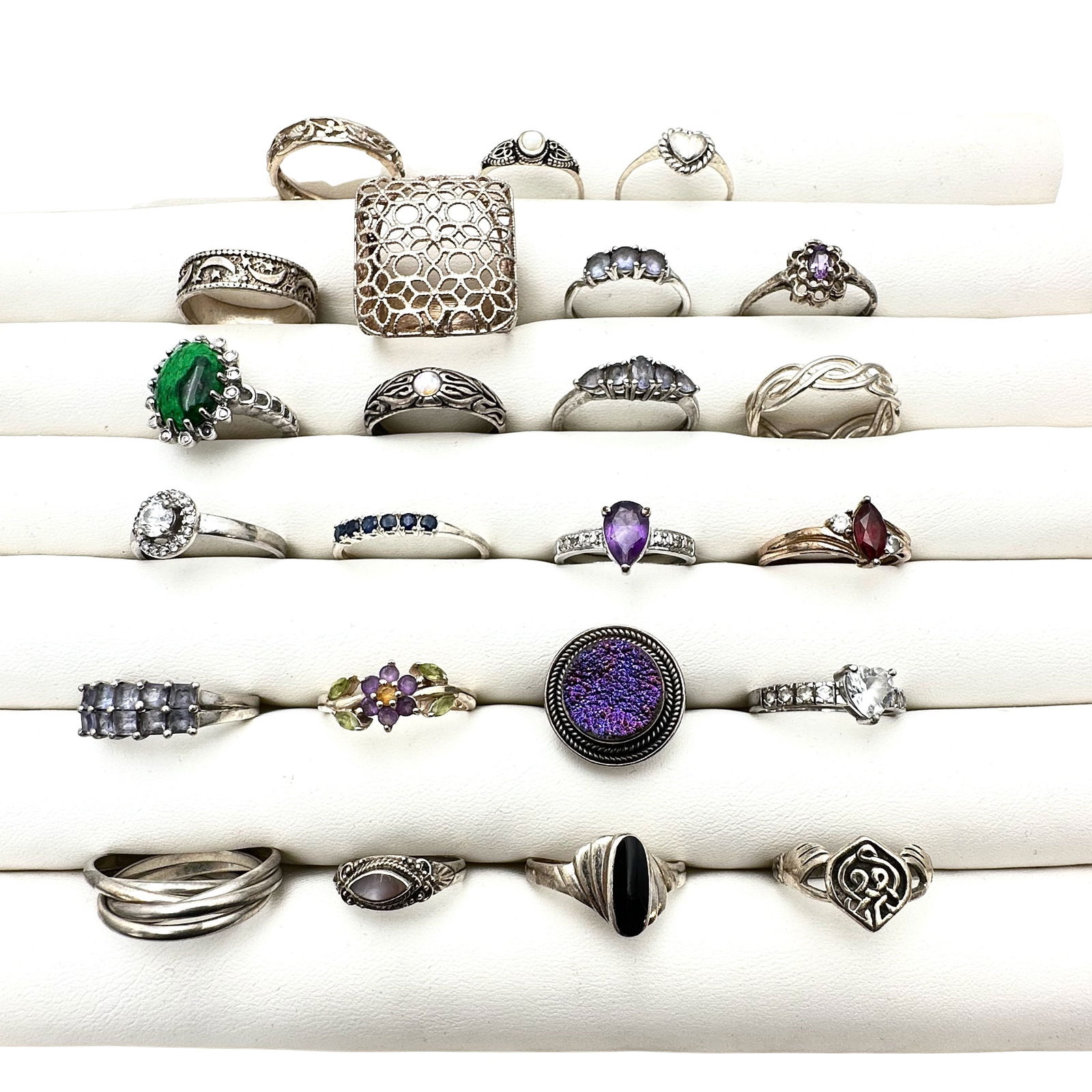 Group of Sterling Silver Rings 99 Grams Gemstones CZ Bands Variety of Sizes: Group of Sterling Silver Rings 99 Grams Gemstones CZ Bands Variety of Sizes