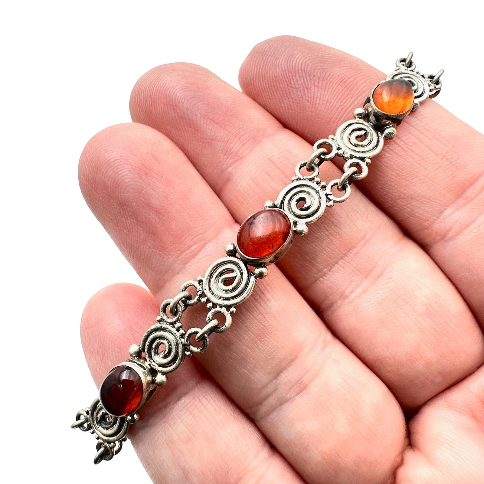 Vintage Sterling Silver Amber Bracelet Size 7.5 Inch 10 Grams (1 of 3)