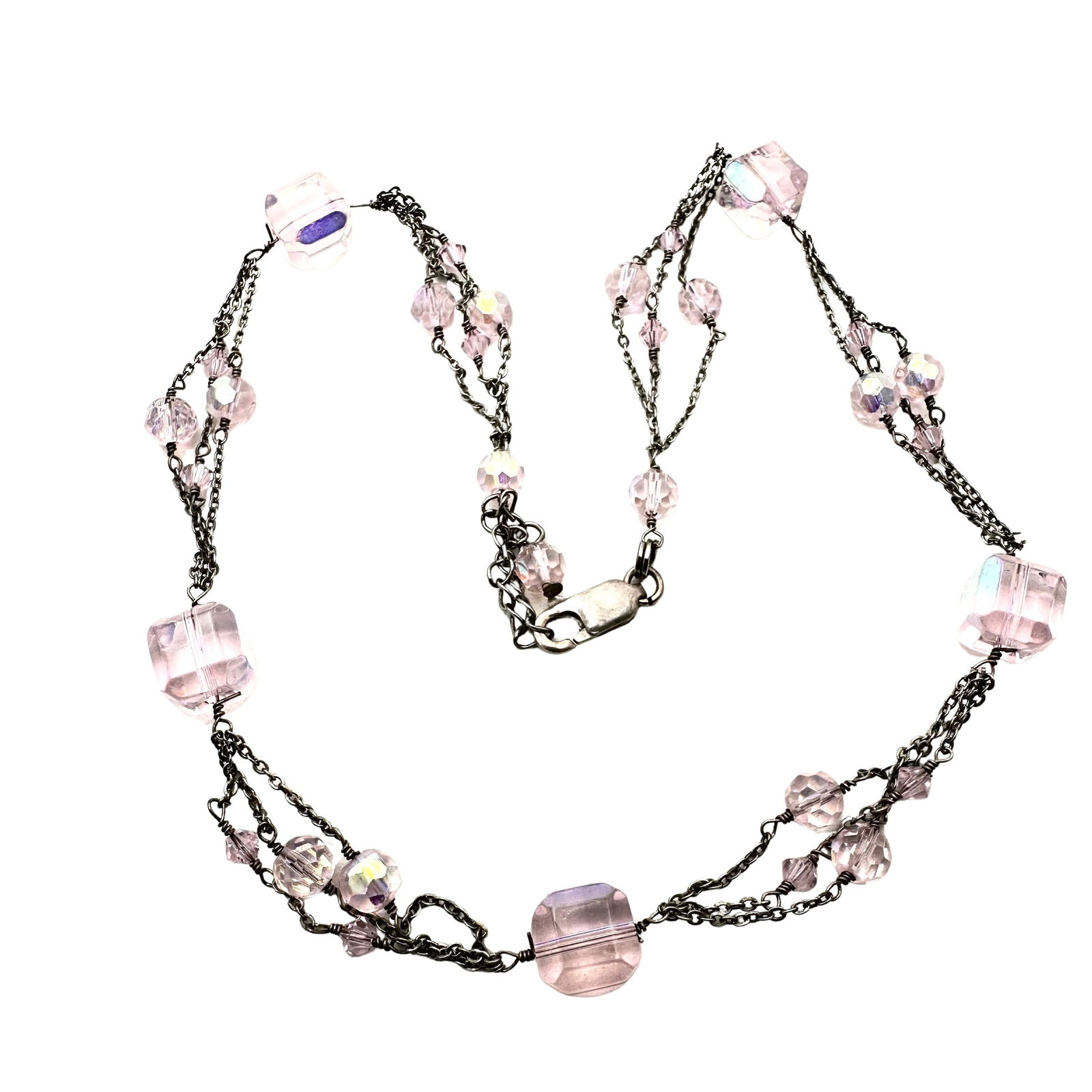 Vintage Pink Crystal Sterling Silver Necklace 16 to 18 Inch: Vintage Pink Crystal Sterling Silver Necklace 16 to 18 Inch