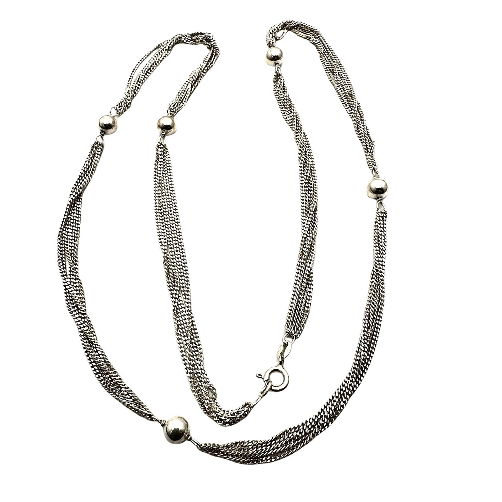 Sterling Silver Multi Strand Necklace Ball Bead Stations 22 Inches 17 Grams (1 of 3)