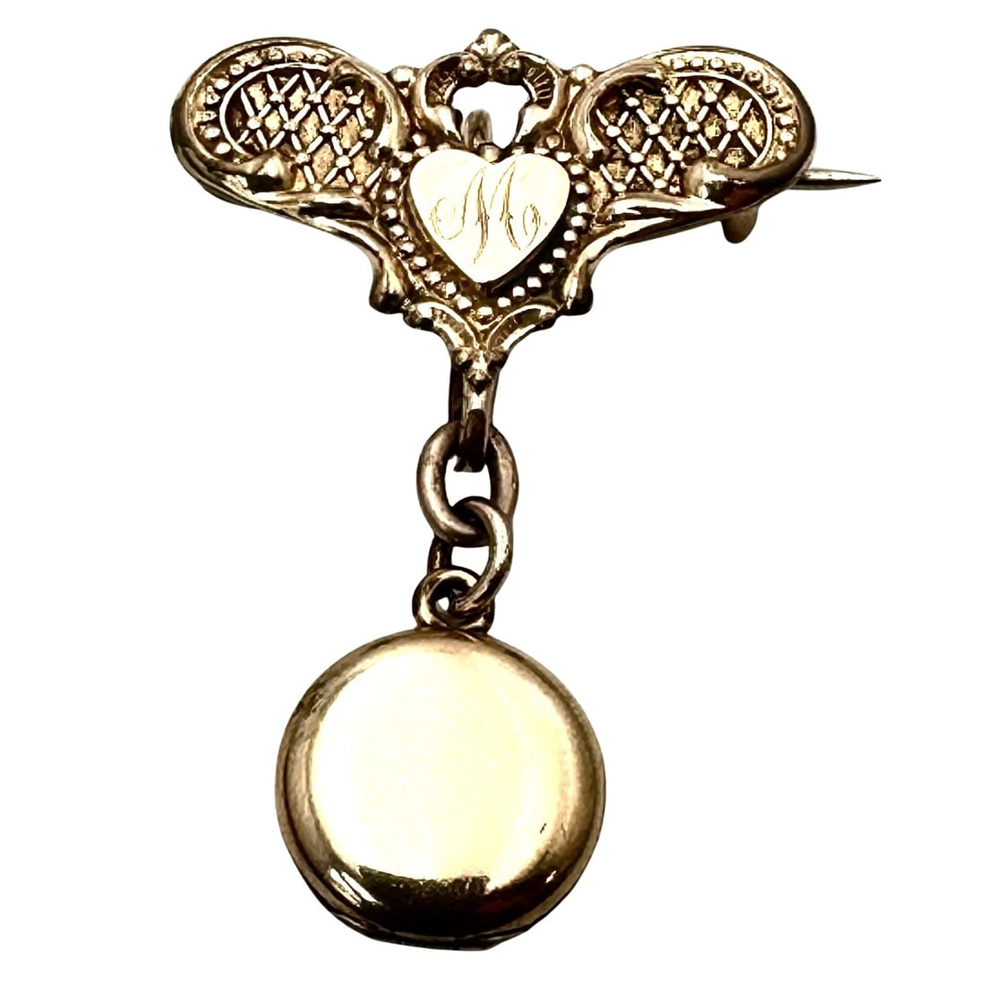 Antique Victorian Rose Gold Filled Brooch With Tiny Locket 1 1/2 Inch: Antique Victorian Rose Gold Filled Brooch With Tiny Locket 1 1/2 Inch