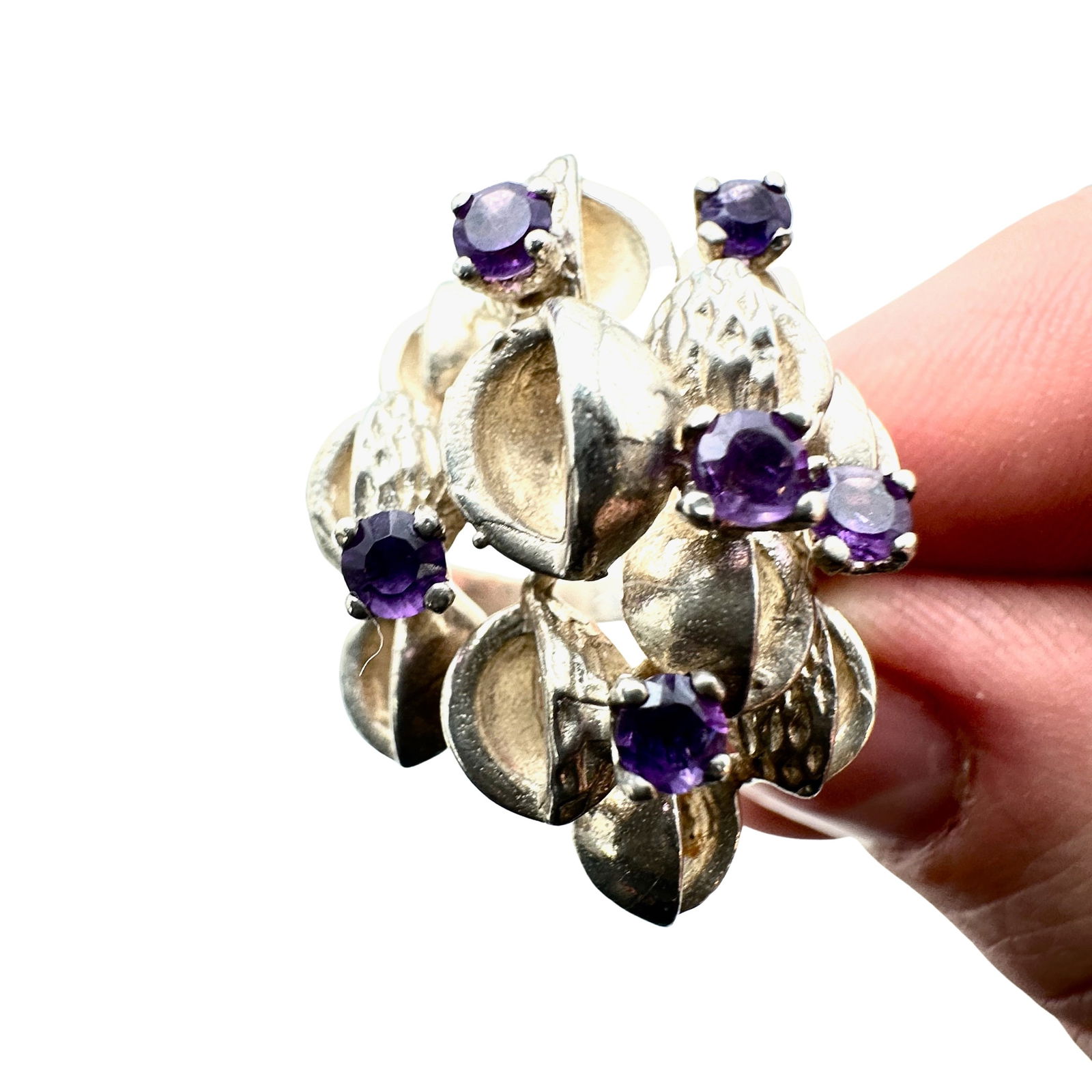 Vintage Unusual Design Amethyst Sterling Silver Ring Size 7 (1 of 3)