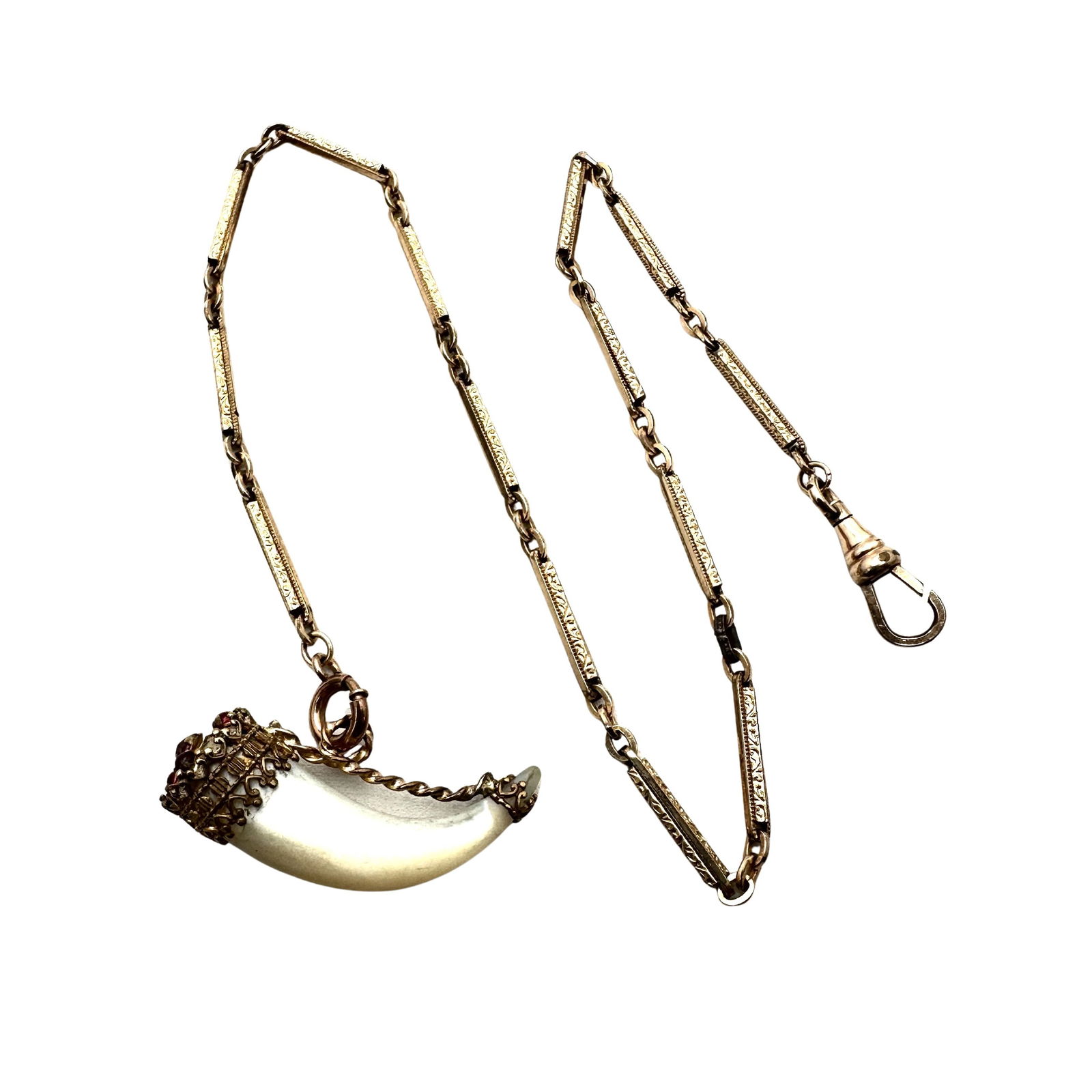 Antique Gold Filled Watch Chain 12 Inch Jeweled Pearl Horn Fob (1 of 3)