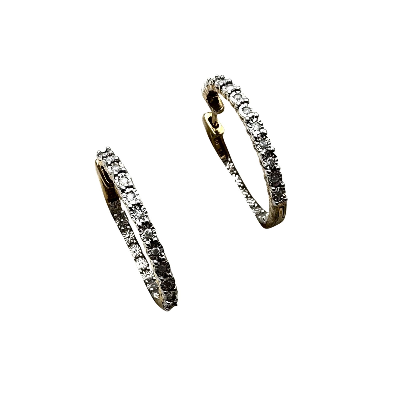 Gold Over Sterling Silver Diamond Inside Outside 1 Inch Hoop Earrings Pierced (1 of 3)
