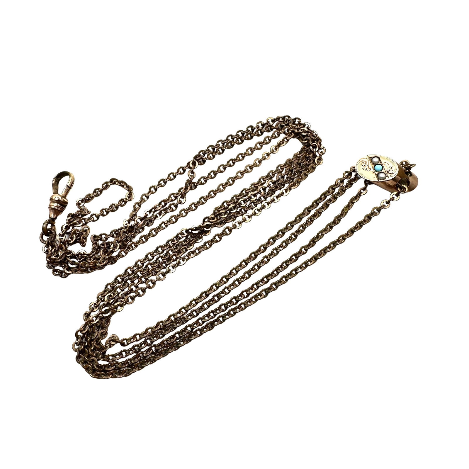 Antique Vintage Gold Filled Long Pocket Watch Chain Slide Pearl Opal 12 grams: Antique Vintage Gold Filled Long Pocket Watch Chain Slide Pearl Opal 12 grams
