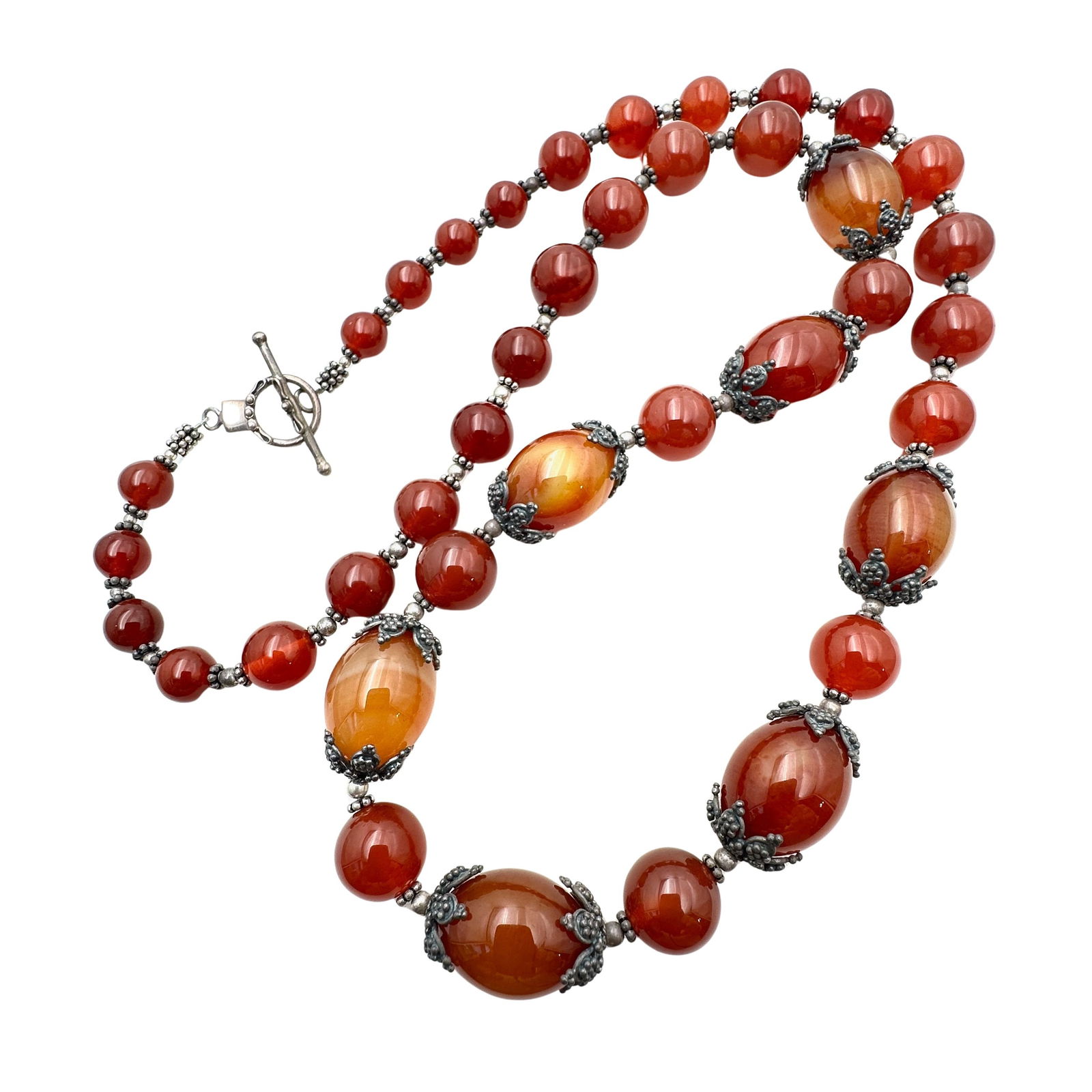 Antique Sterling Silver Carnelian Bead Necklace 26 Inch 127 Grams Vintage: Antique Sterling Silver Carnelian Bead Necklace 26 Inch 127 Grams Vintage