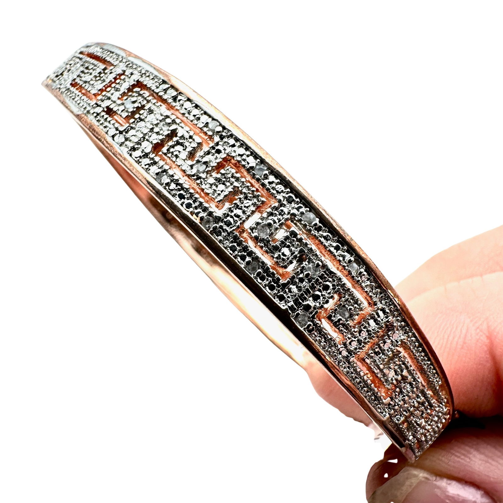 Rose Gold Over Sterling Silver Diamond Hinged Bangle Bracelet Original Tags 7 Inch (1 of 3)