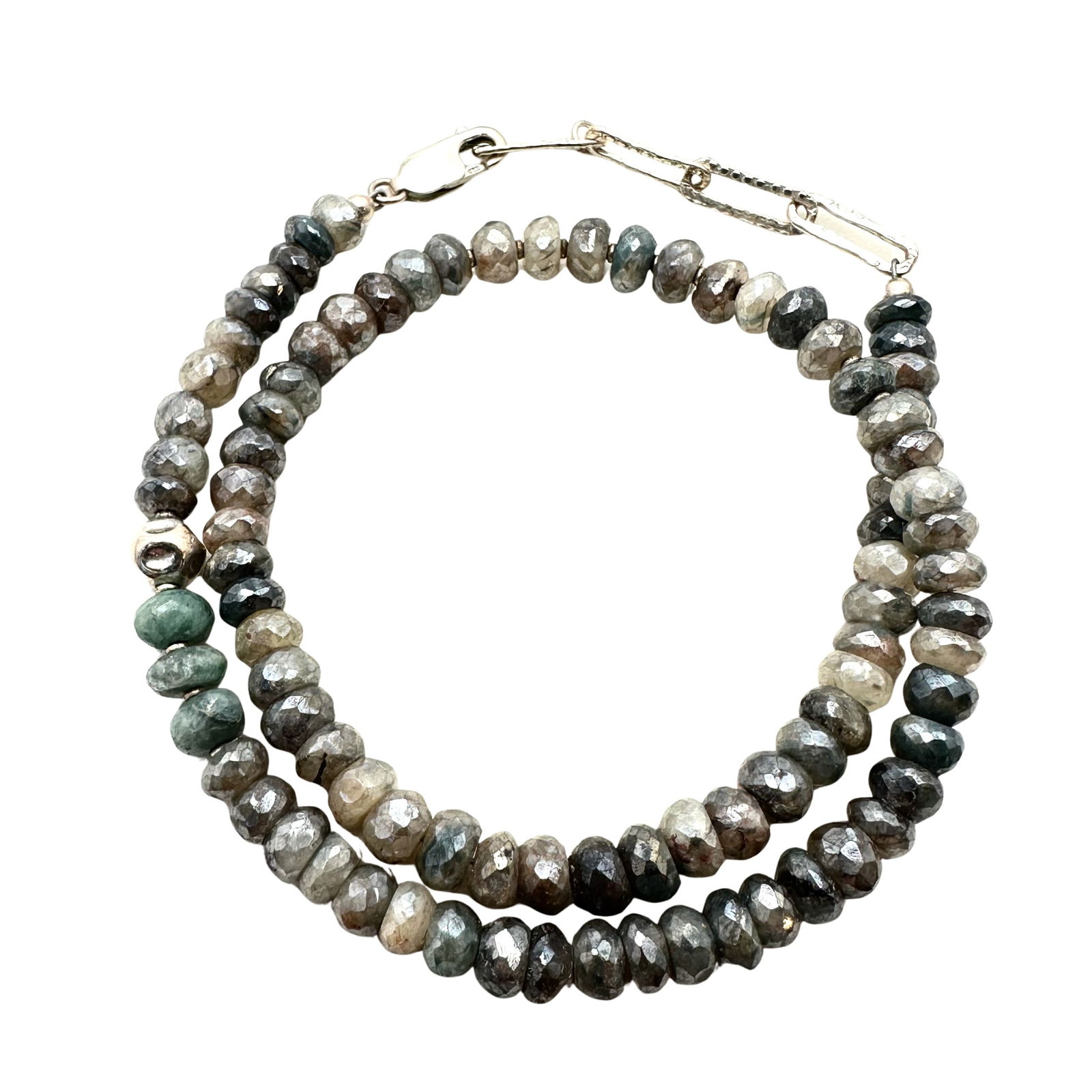 Sterling Silver Labradorite Bead Necklace 17 Inch Length: Sterling Silver Labradorite Bead Necklace 17 Inch Length