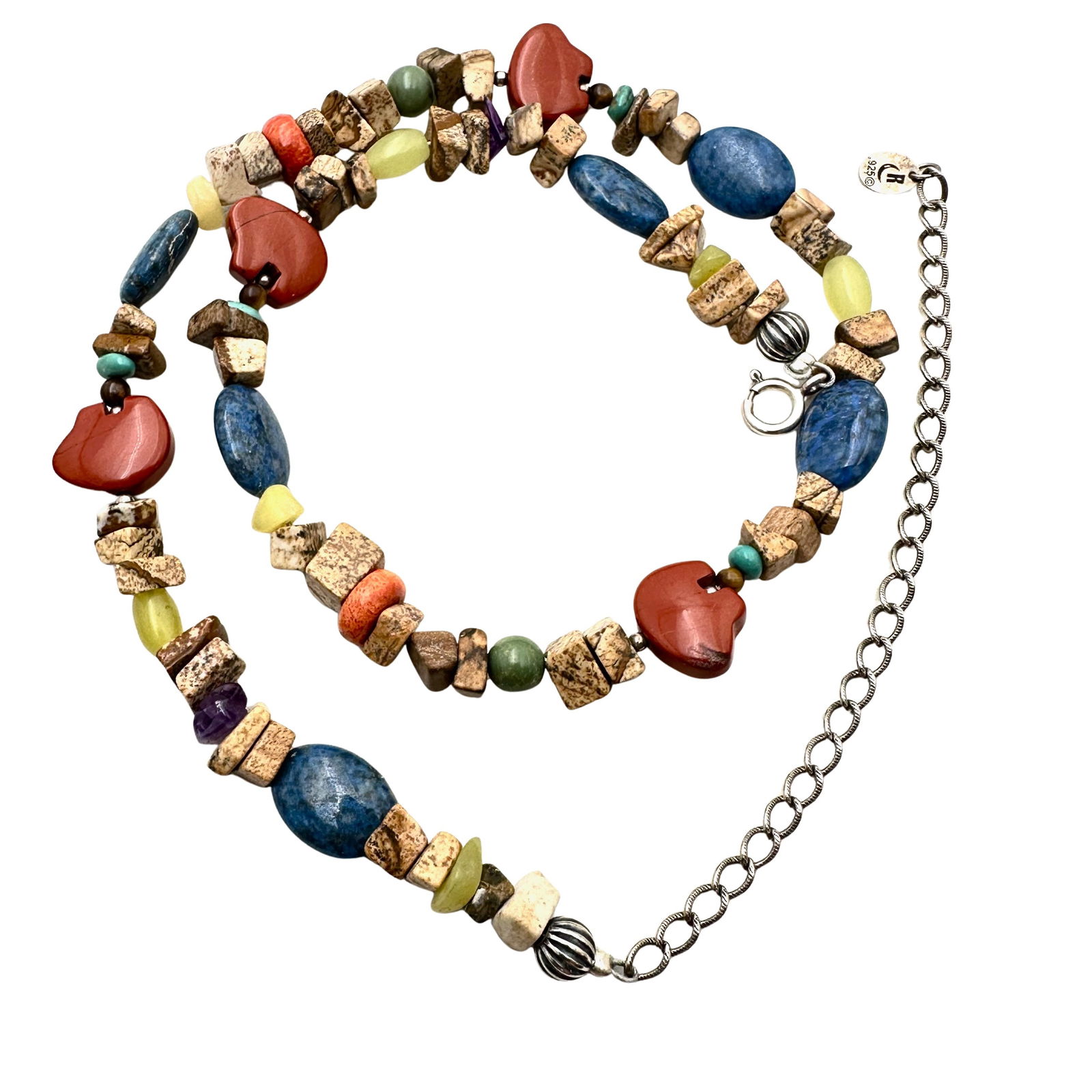 Carolyn Pollack Multi Gemstone Bear Bead Sterling Silver Necklace 18 Inch (1 of 3)