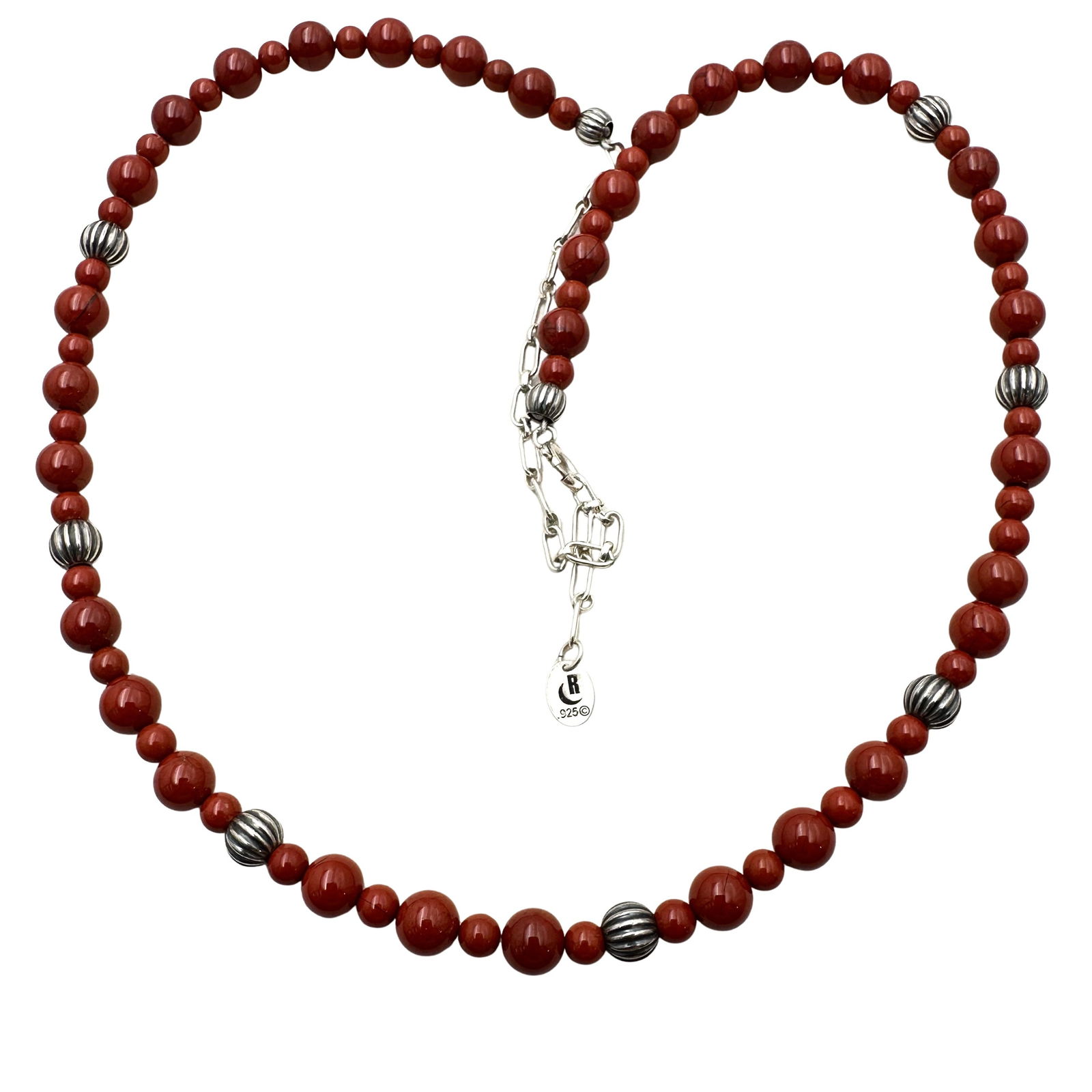 Carolyn Pollack Red Gemstone Bead Sterling Silver Necklace 19 Inch Length (1 of 3)