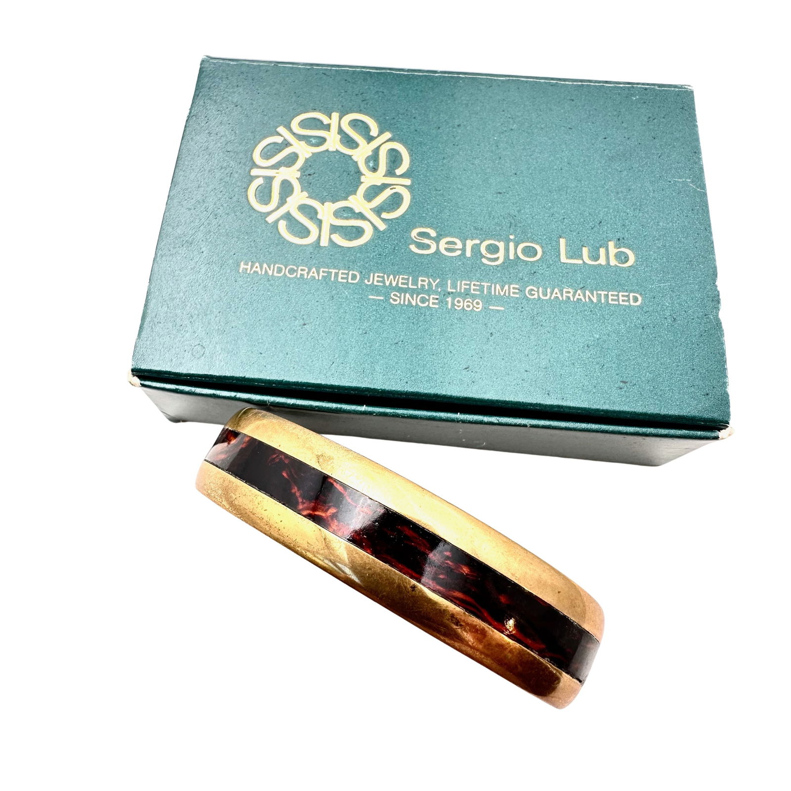 Vintage Artisan Sergio Lub Handcrafted Copper Tortoise Inlay Cuff Bracelet Original Box (1 of 3)