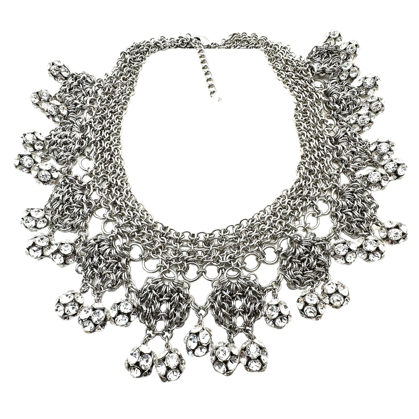 Vintage Festoon Style Silver Tone Necklace Crystal Balls 18 Inch: Vintage Festoon Style Silver Tone Necklace Crystal Balls 18 Inch