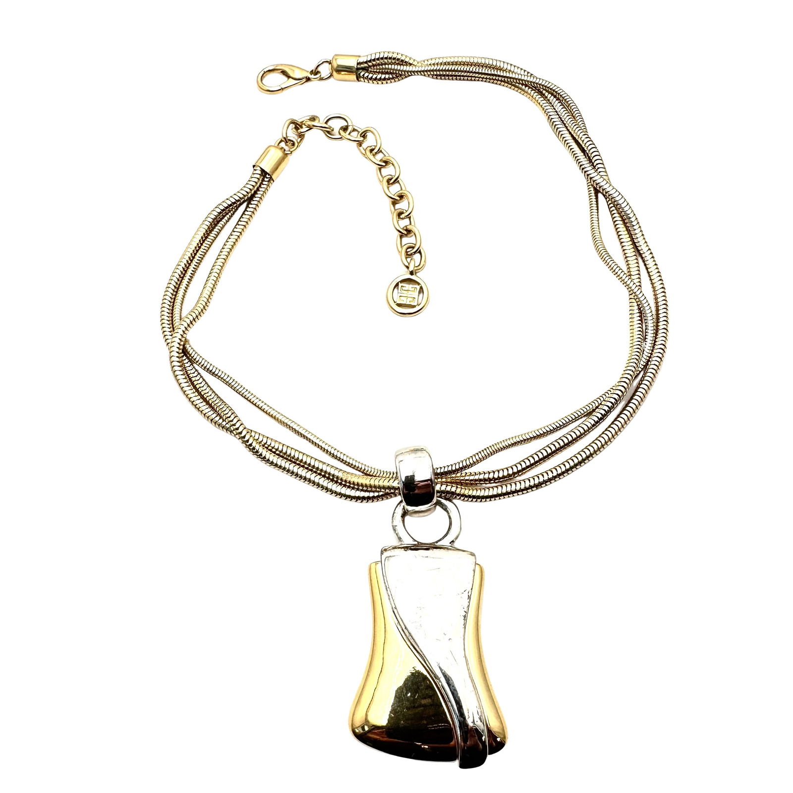 Vintage Givenchy Gold Silver Tone Statement Pendant Necklace 16 to 18 Inch (1 of 3)