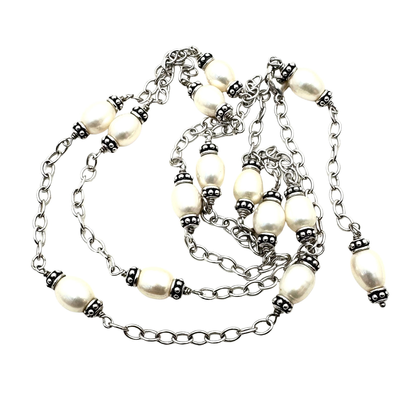 Honora White Pearl Station Necklace Sterling Silver 28 to 30 Inch: Honora White Pearl Station Necklace Sterling Silver 28 to 30 Inch