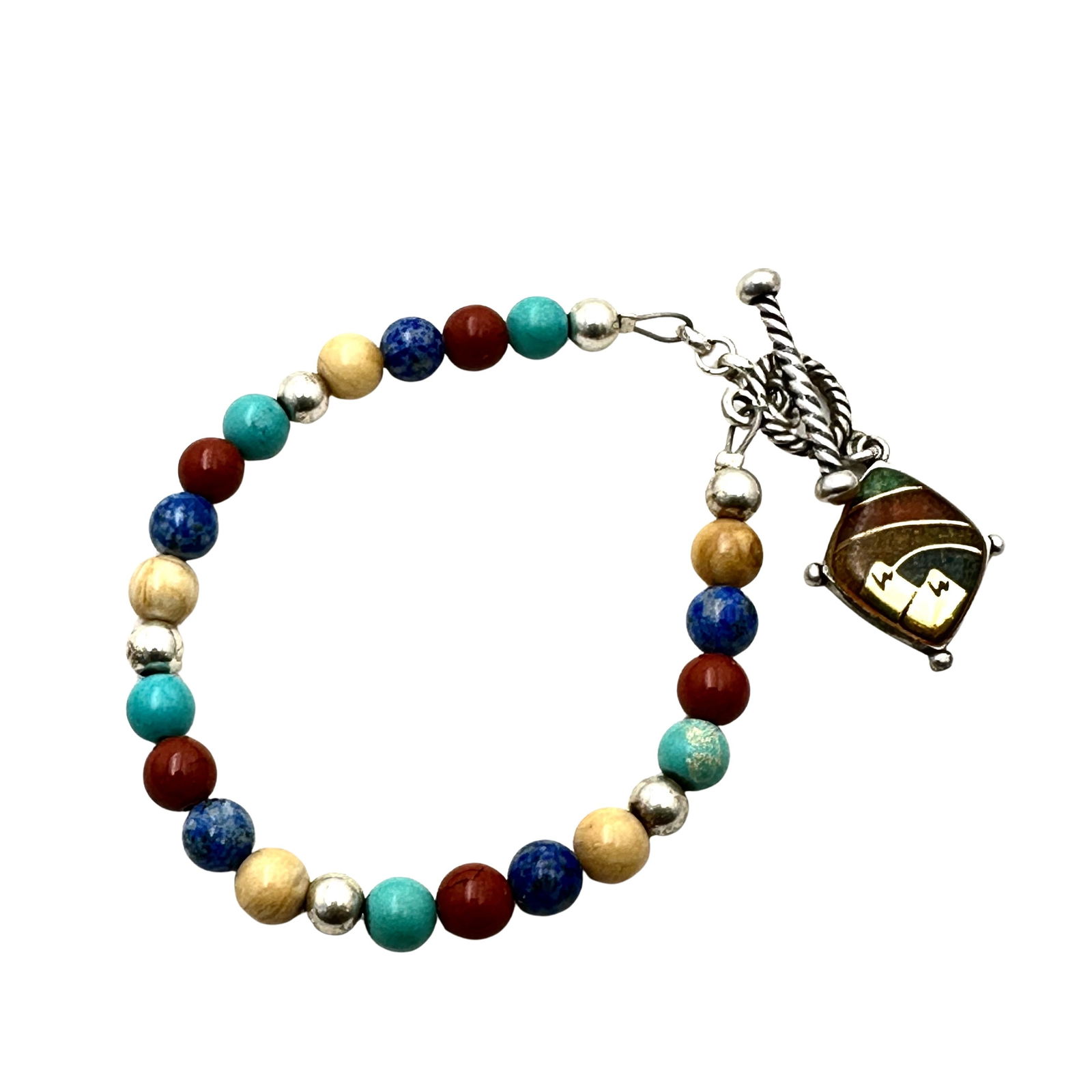 Carolyn Pollack Multi Gemstone Bead Sterling Silver Bracelet 7.5 Inch (1 of 3)