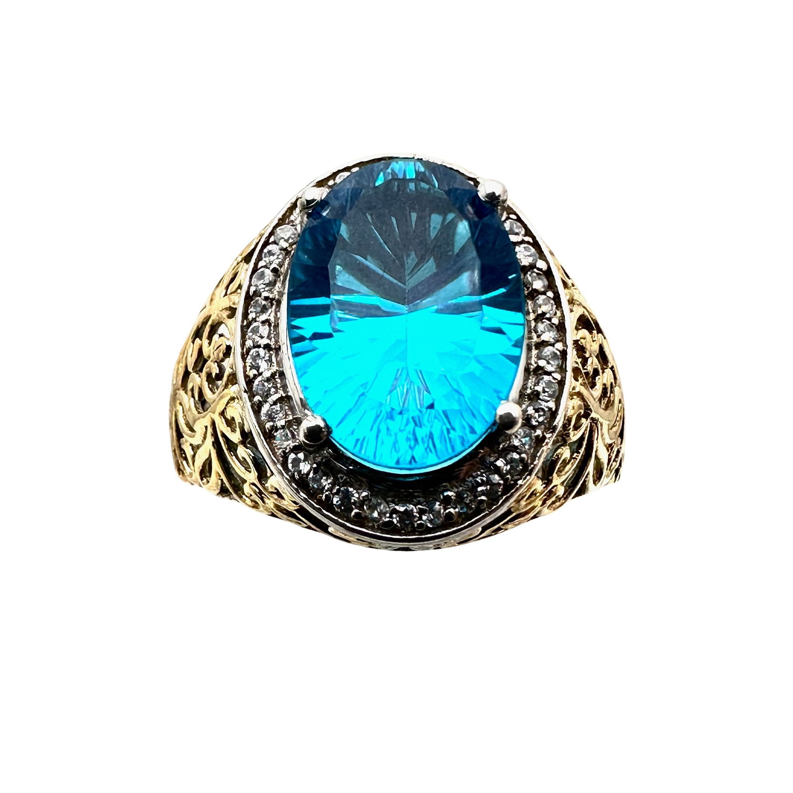 Chuck Clemency London Blue Topaz Gold Over Sterling Silver Ring Size 10 (1 of 3)