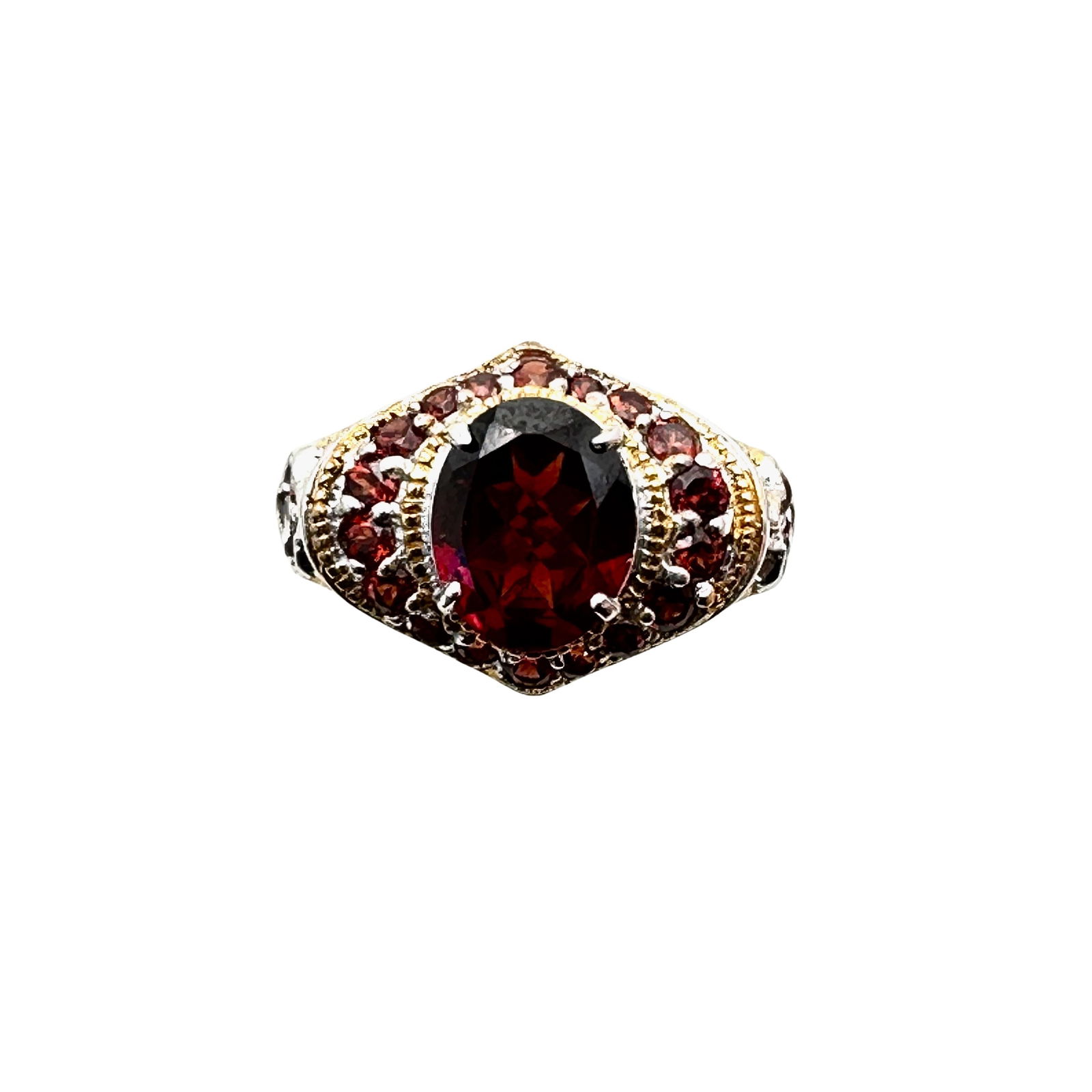 Garnet Sterling Silver Ring Gold Accents Size 9.75 (1 of 3)