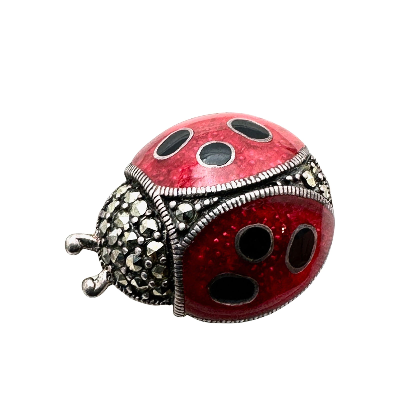 Lady Bug Brooch Pin Red Enamel Marcasites 1 Inch (1 of 3)