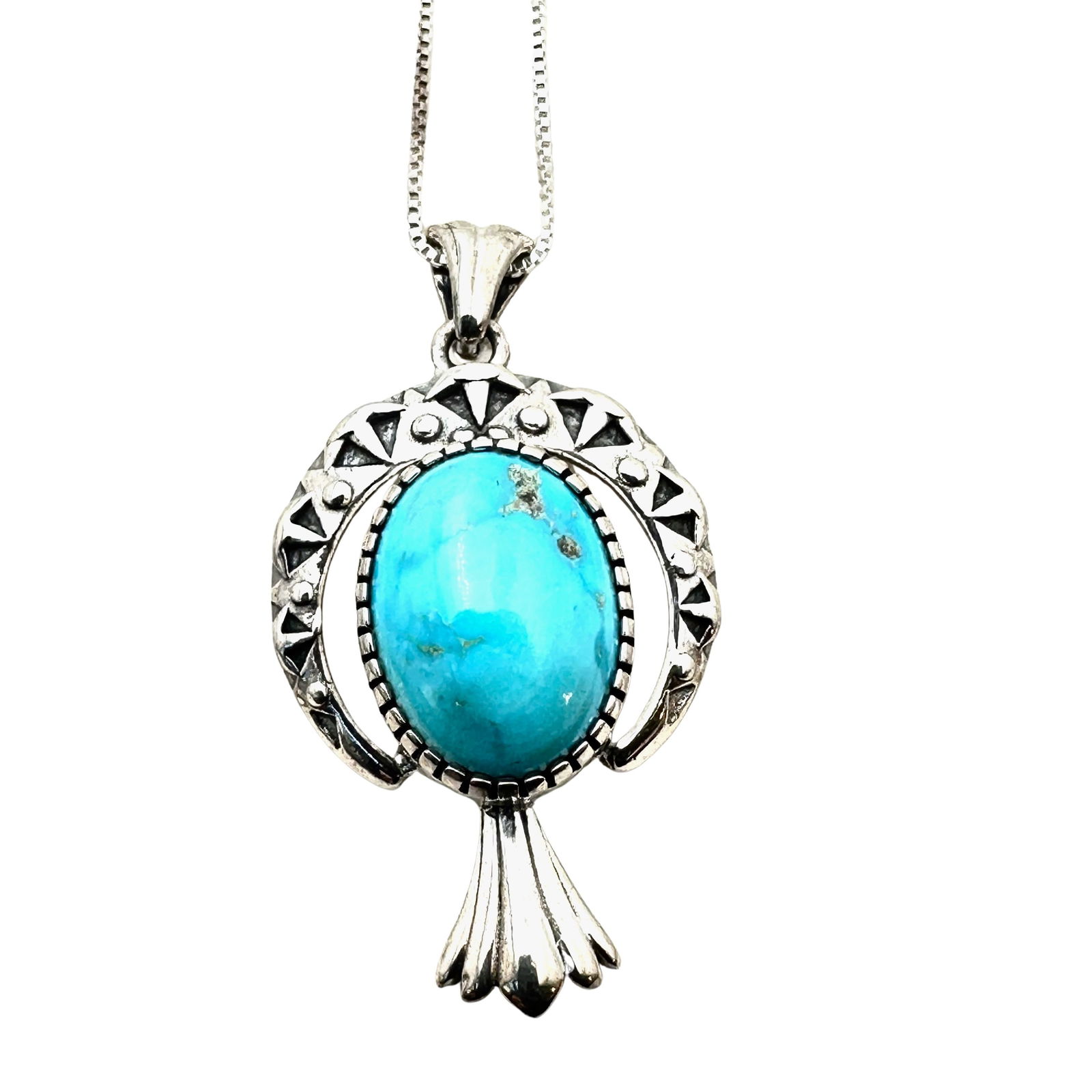 Southwest Style Turquoise Sterling Silver Pendant Necklace 20 Inch Chain (1 of 3)