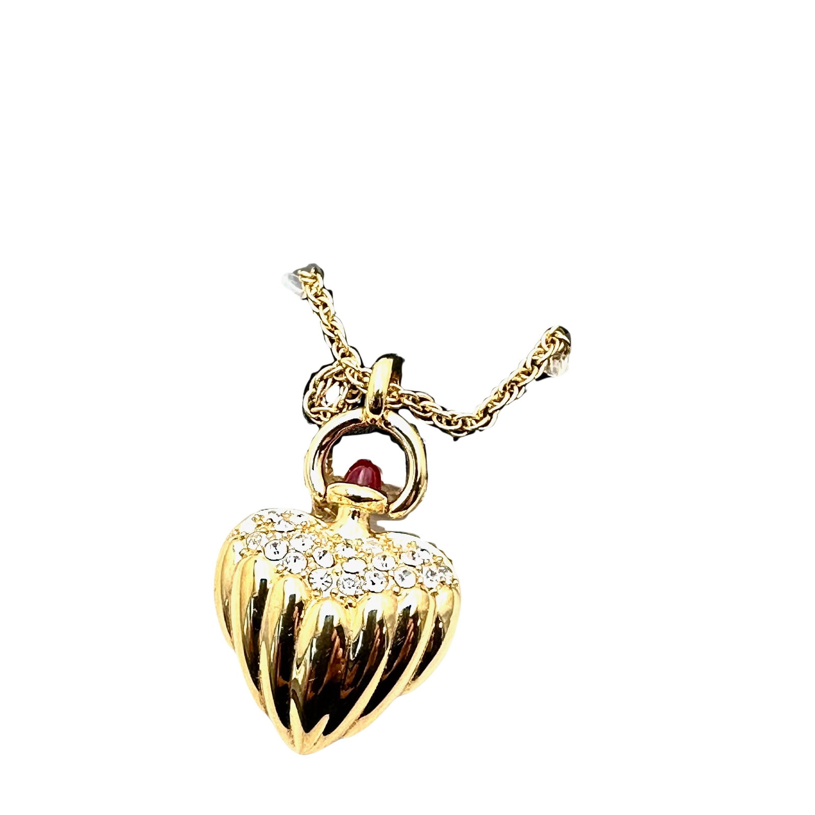 Vintage Joan Rivers Crystal Heart Pendant Gold Tone Necklace Earrings Set: Vintage Joan Rivers Crystal Heart Pendant Gold Tone Necklace Earrings Set