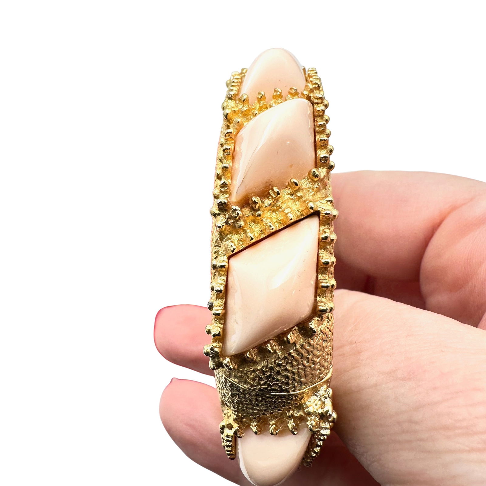 Vintage Kenneth Jay Lane Faux Coral Gold Tone Clamper Bracelet With Pouche (1 of 2)