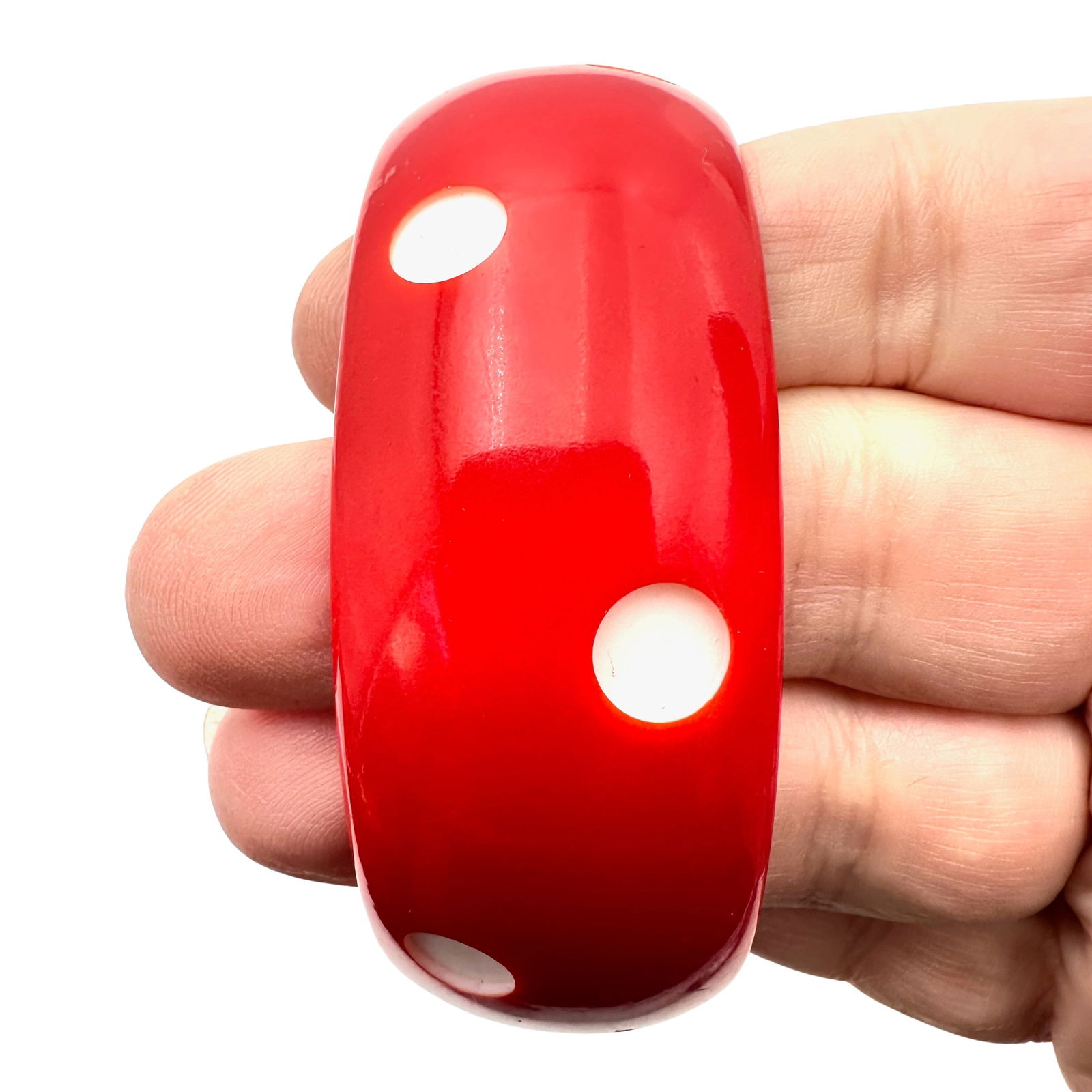 Vintage Wide Red Bangle Bracelet White Polka Dot (1 of 3)