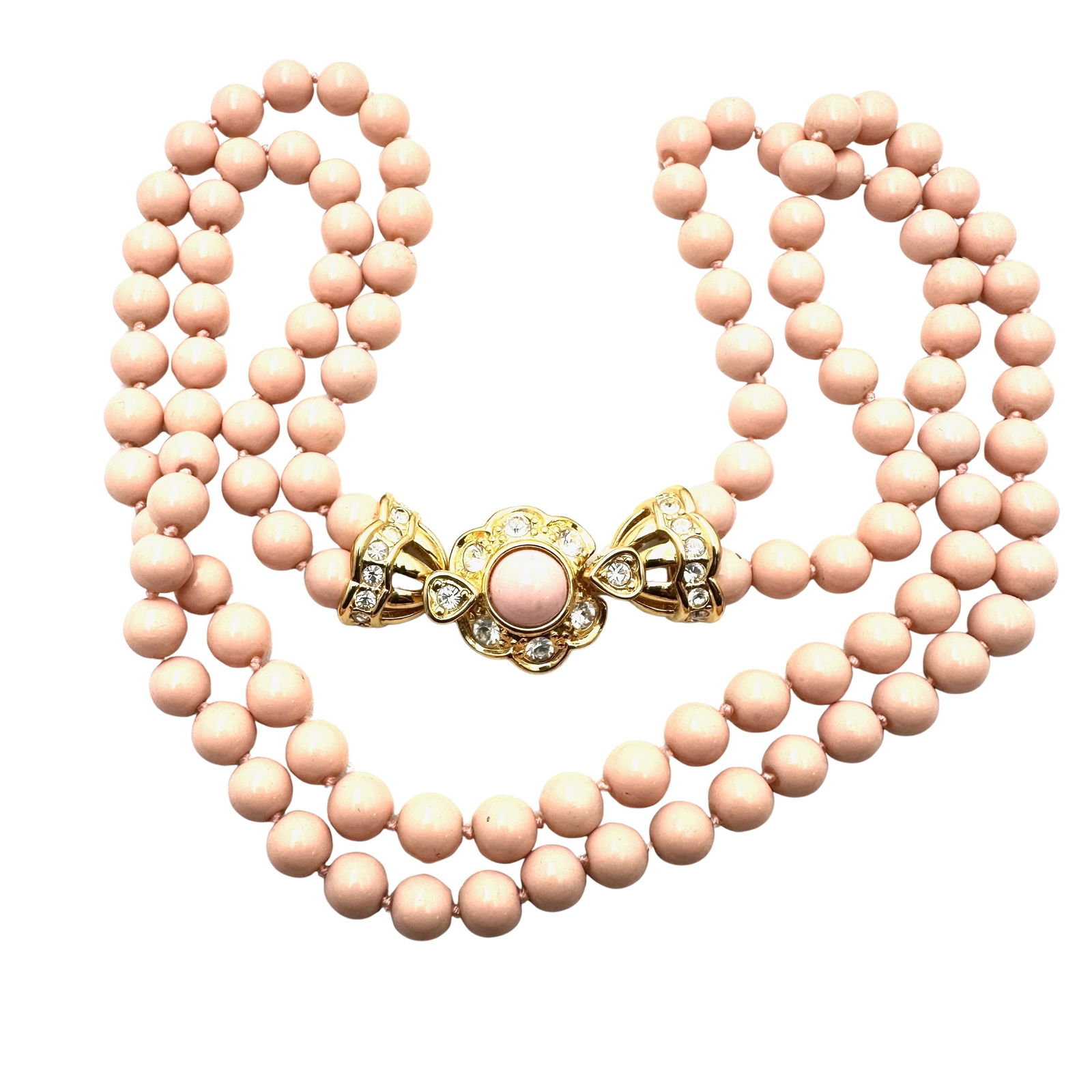Vintage Nolan Miller Faux Angel Skin Coral Fancy Gold Crystal Clasp Necklace 18 Inch: Vintage Nolan Miller Faux Angel Skin Coral Fancy Gold Crystal Clasp Necklace 18 Inch