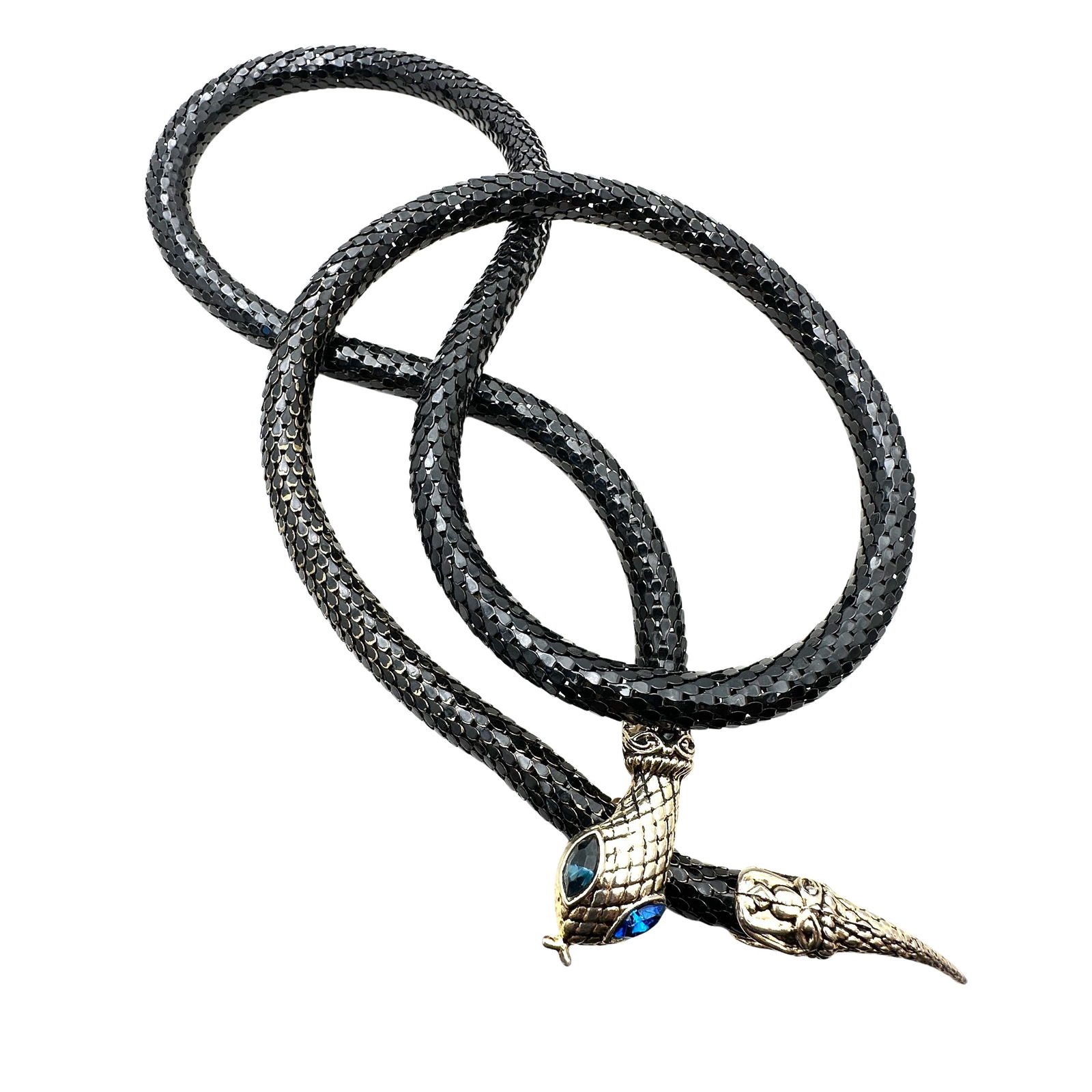 Vintage Unsigned Whiting And Davis Black Gold Mesh Snake Necklace (1 of 3)