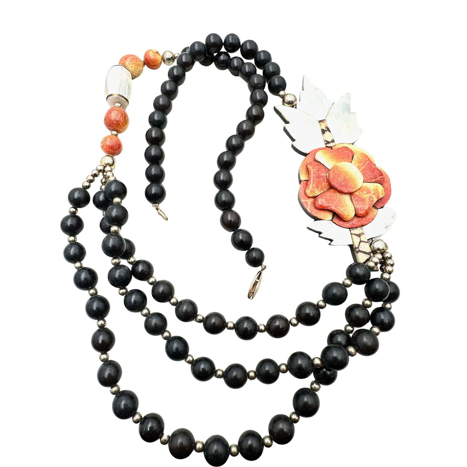 Vintage Lee Sands Inlay Gemstone Pearl Necklace 24 Inch (1 of 3)