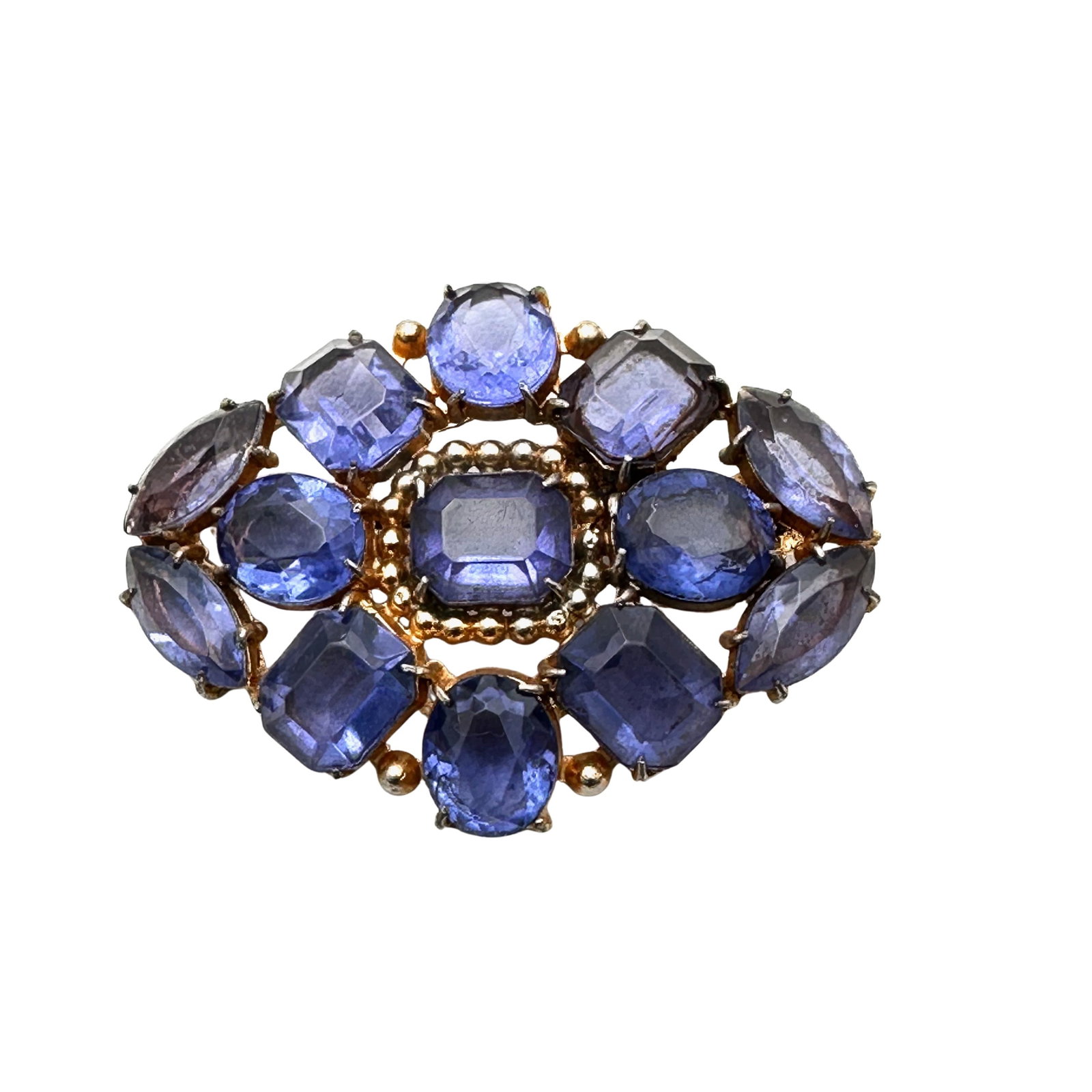 Vintage Purple Czech Glass Gold Over Silver Pot Metal Brooch 2.5 Inch: Vintage Purple Czech Glass Gold Over Silver Pot Metal Brooch 2.5 Inch