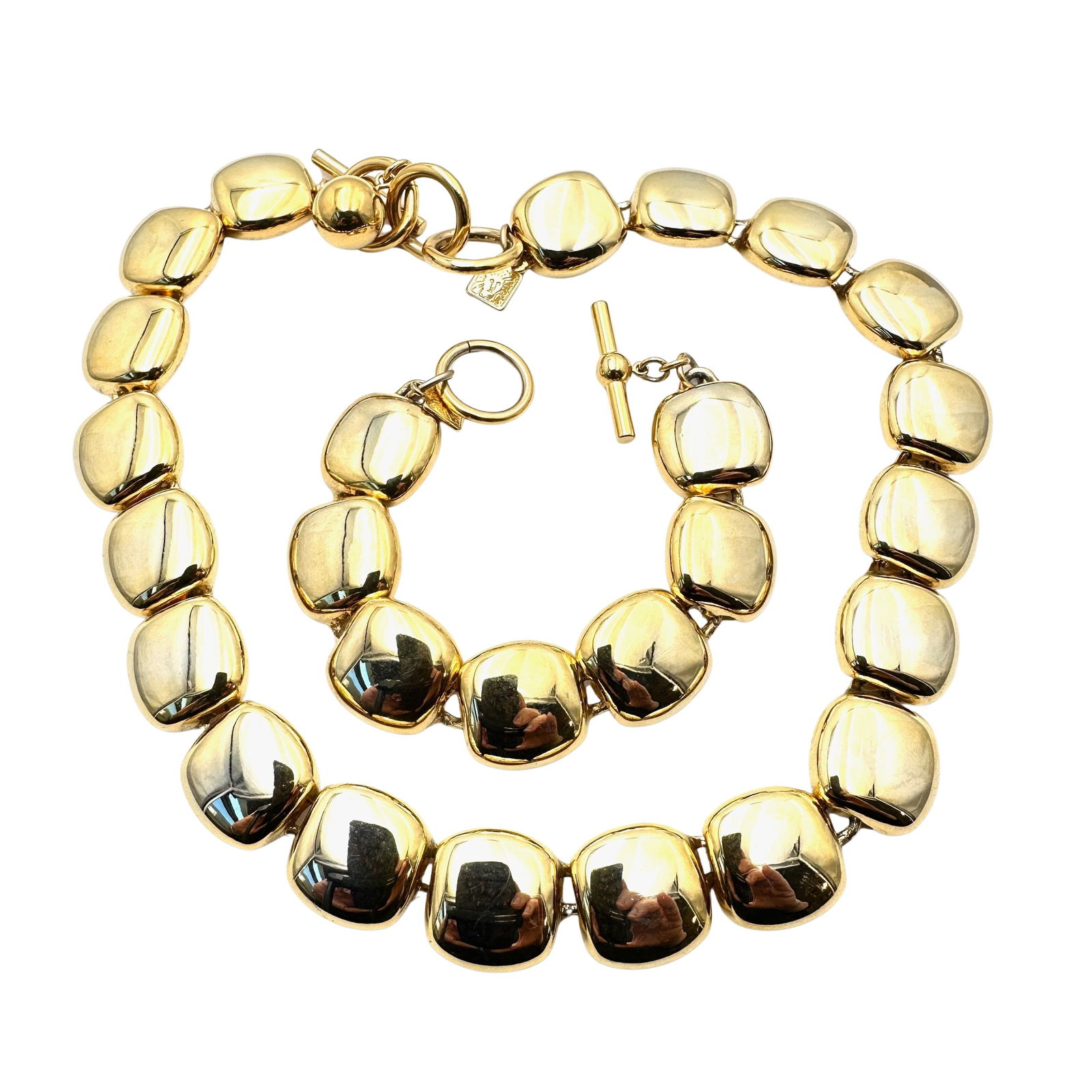 Vintage 1980s Anne Klein Gold Tone 16 Inch Necklace 7 Inch Bracelet Set: Vintage 1980s Anne Klein Gold Tone 16 Inch Necklace 7 Inch Bracelet Set