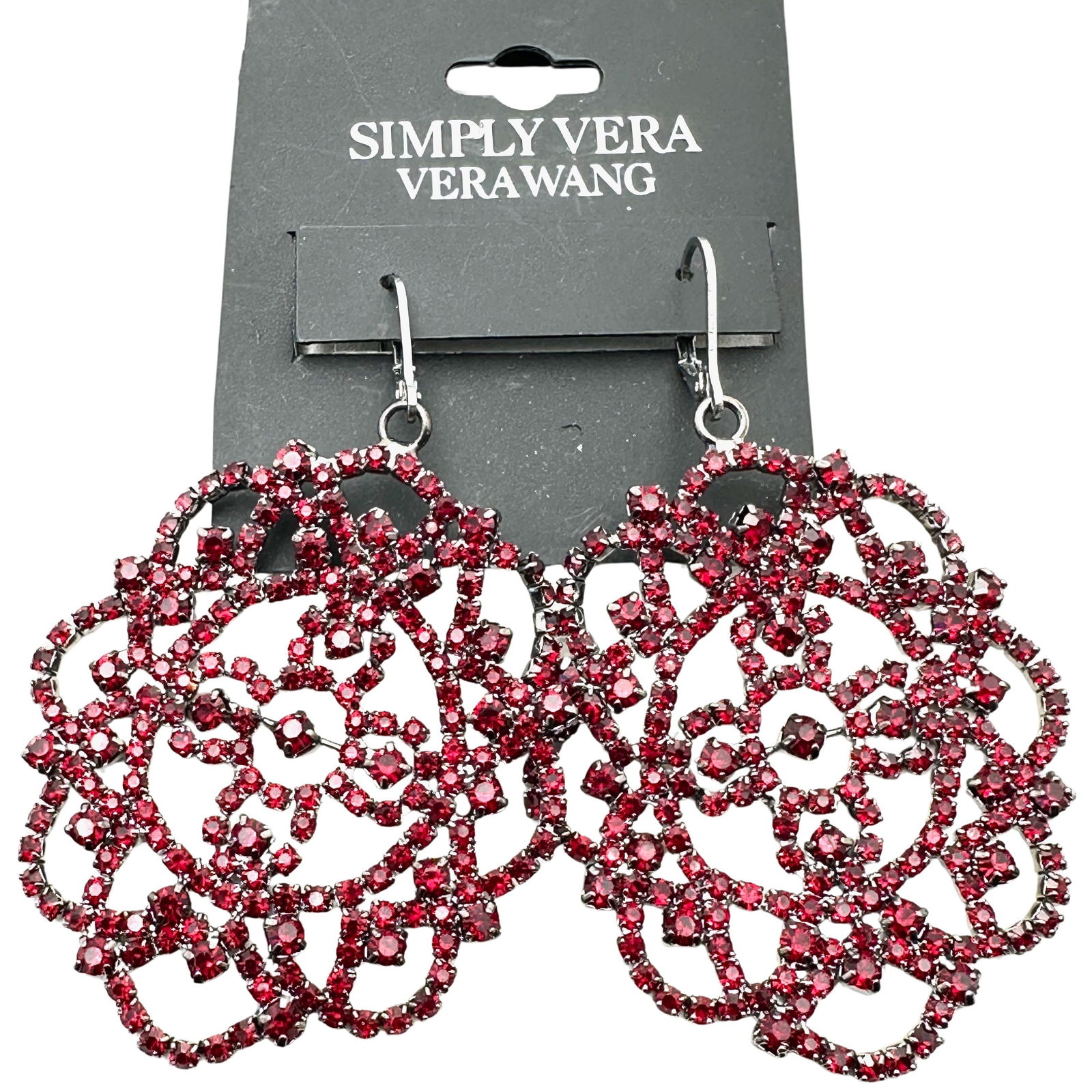Vera Wang Red Rhinestone Chandelier Pierced Earrings Original Tag: Vera Wang Red Rhinestone Chandelier Pierced Earrings Original Tag